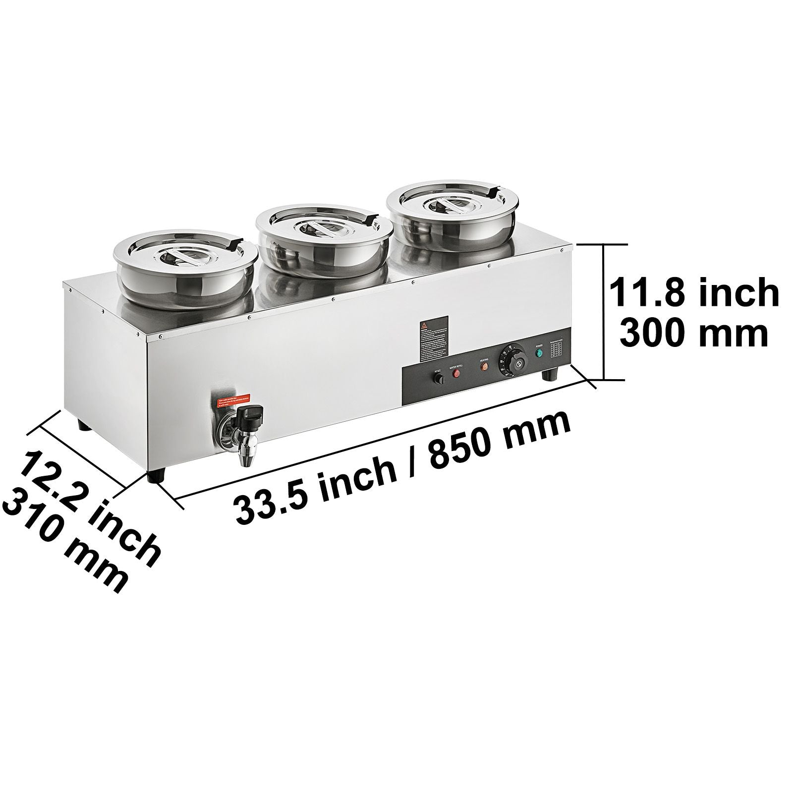 Electric Soup Warmer, Three 7.4QT Stainless Steel Round Pot, 1200W Commercial Food Warmer, 30 - 85℃ Adjustable Temp, Bain Marie with Anti-Dry Burn and Reset Button, for Restaurant, Buffet