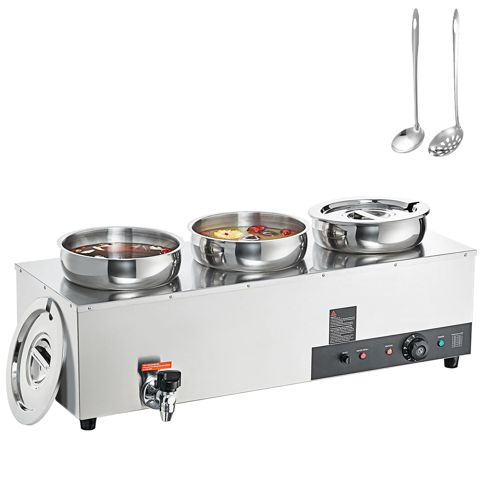Electric Soup Warmer, Three 7.4QT Stainless Steel Round Pot, 1200W Commercial Food Warmer, 30 - 85℃ Adjustable Temp, Bain Marie with Anti-Dry Burn and Reset Button, for Restaurant, Buffet