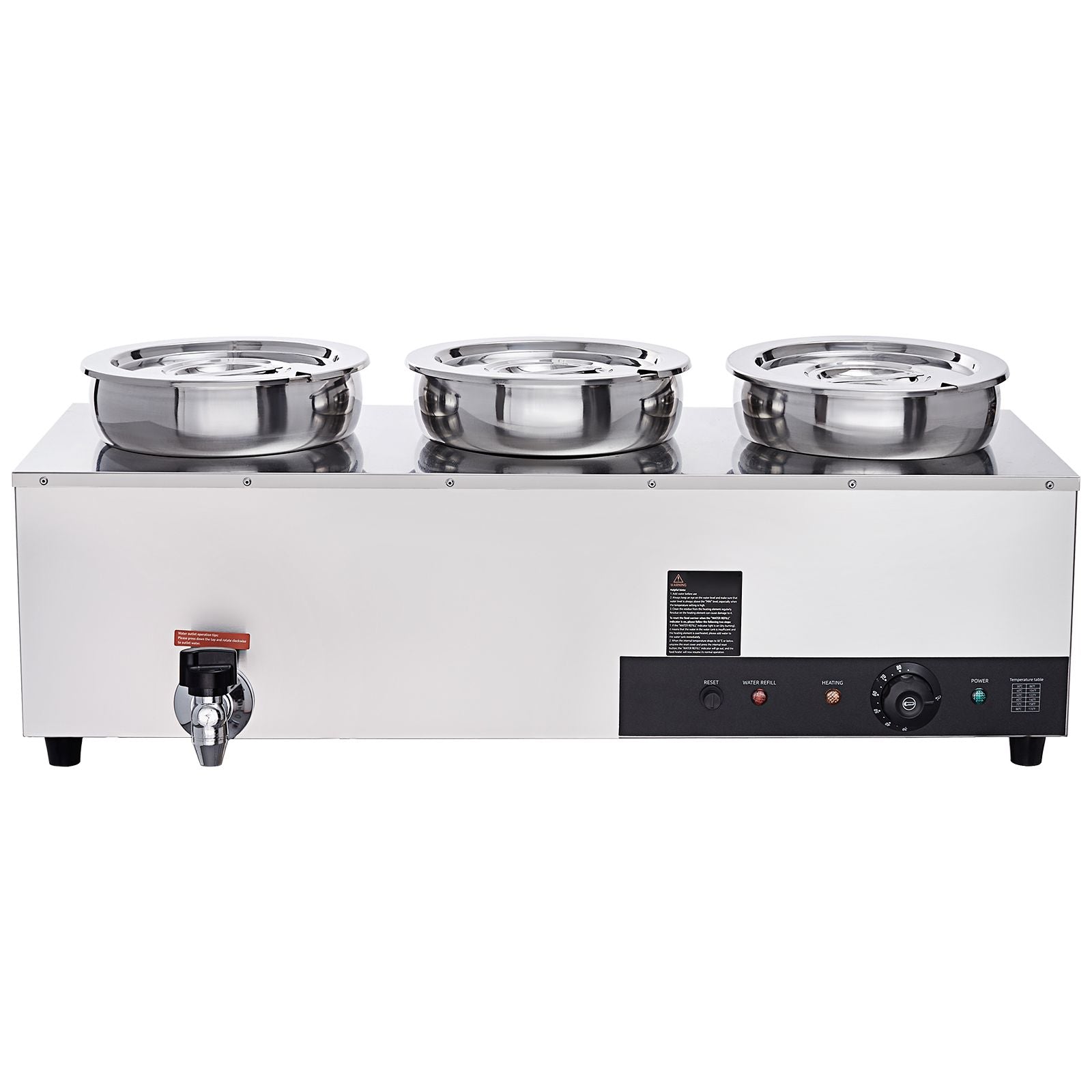 Electric Soup Warmer, Three 7.4QT Stainless Steel Round Pot, 1200W Commercial Food Warmer, 30 - 85℃ Adjustable Temp, Bain Marie with Anti-Dry Burn and Reset Button, for Restaurant, Buffet