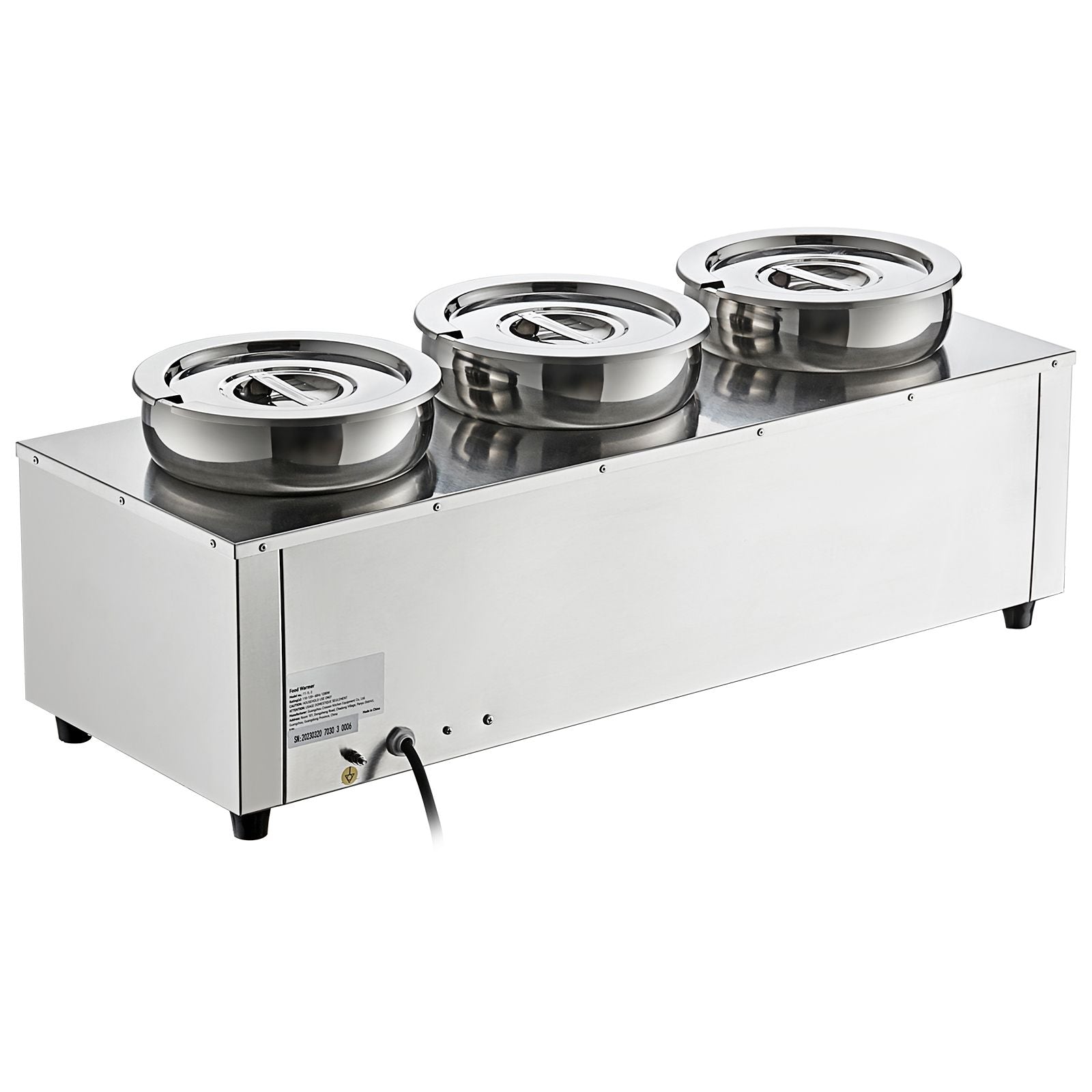 Electric Soup Warmer, Three 7.4QT Stainless Steel Round Pot, 1200W Commercial Food Warmer, 30 - 85℃ Adjustable Temp, Bain Marie with Anti-Dry Burn and Reset Button, for Restaurant, Buffet
