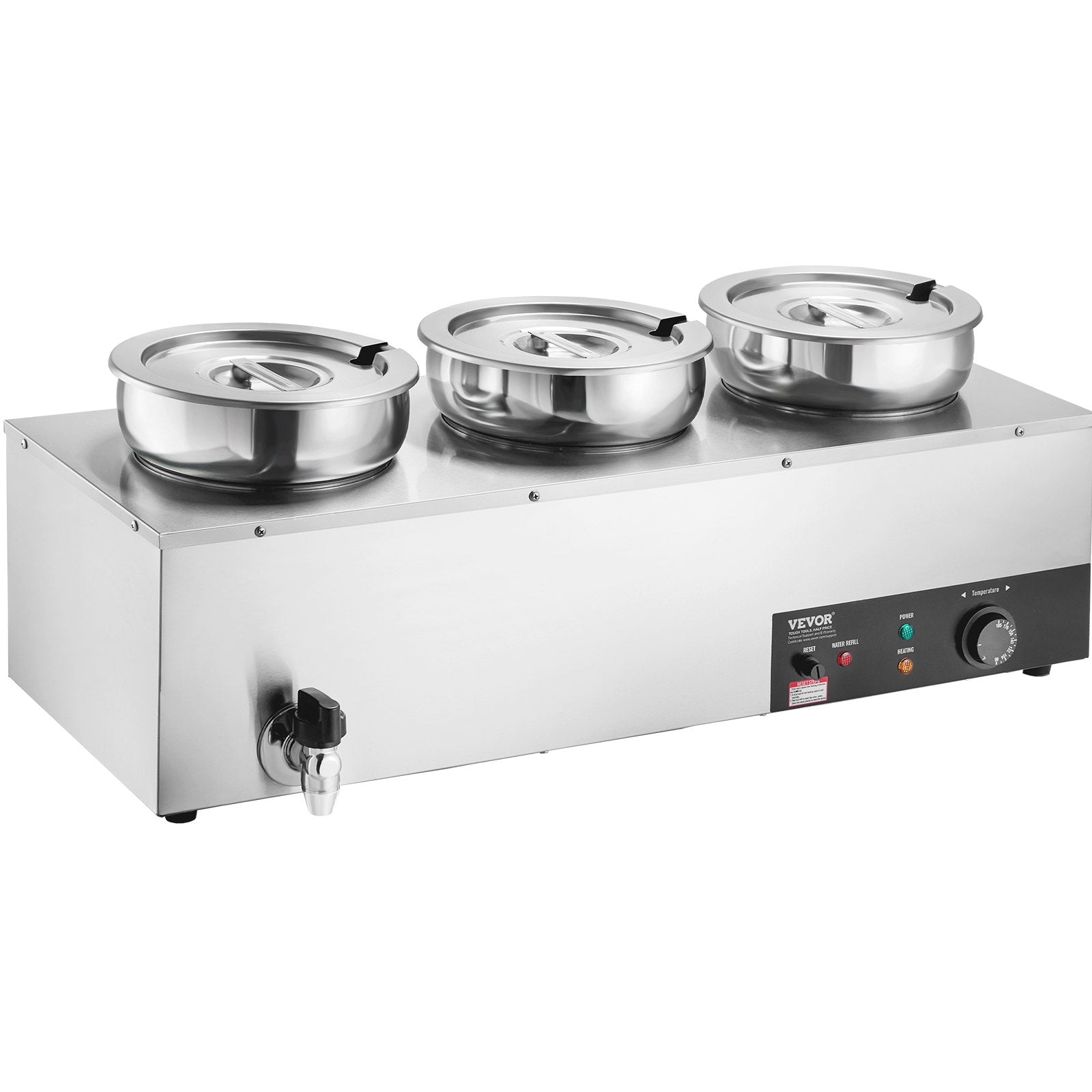 Electric Soup Warmer, Three 7.4QT Stainless Steel Round Pot, 1200W Commercial Food Warmer, 30 - 85℃ Adjustable Temp, Bain Marie with Anti-Dry Burn and Reset Button, for Restaurant, Buffet