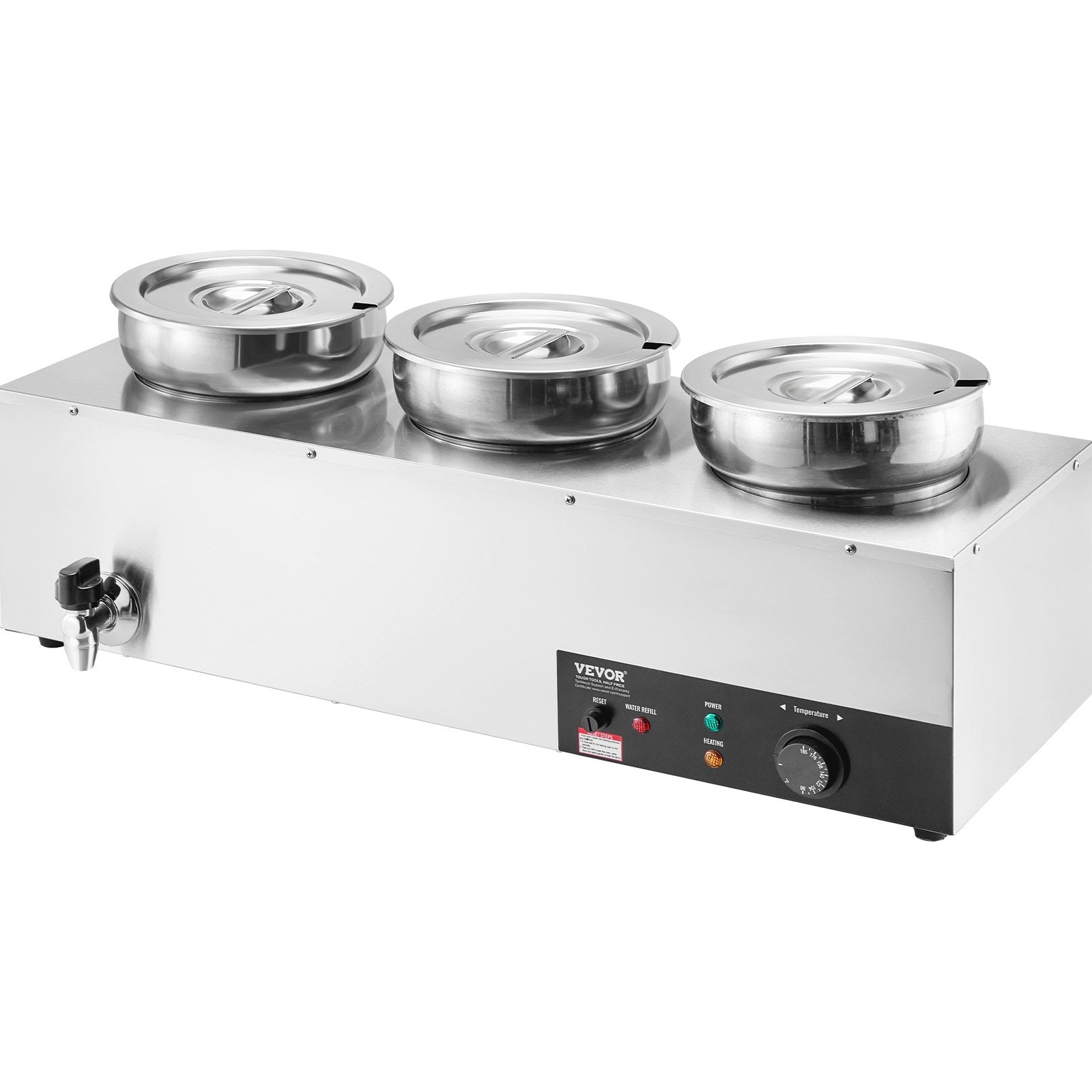 Electric Soup Warmer, Three 7.4QT Stainless Steel Round Pot, 1200W Commercial Food Warmer, 30 - 85℃ Adjustable Temp, Bain Marie with Anti-Dry Burn and Reset Button, for Restaurant, Buffet