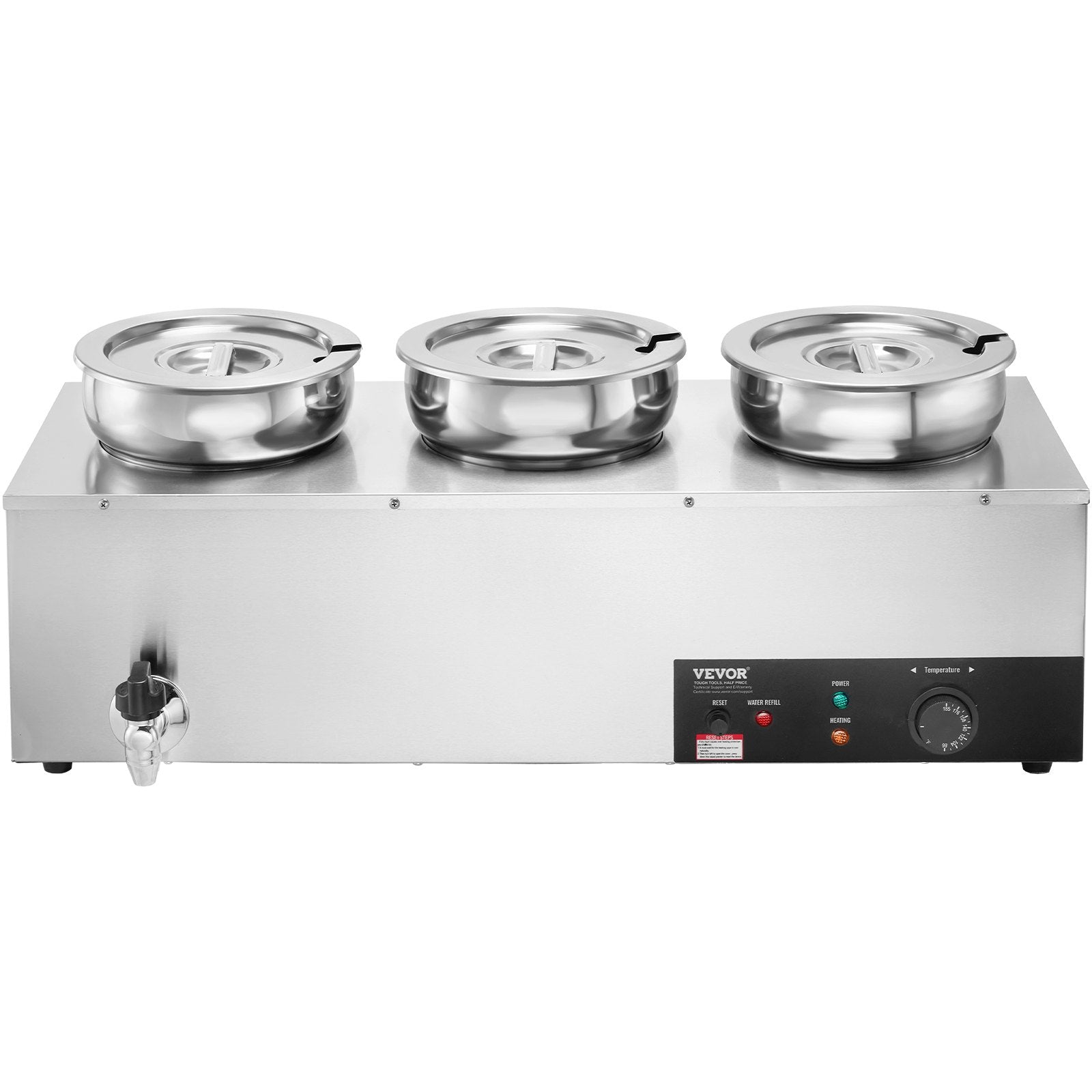 Electric Soup Warmer, Three 7.4QT Stainless Steel Round Pot, 1200W Commercial Food Warmer, 30 - 85℃ Adjustable Temp, Bain Marie with Anti-Dry Burn and Reset Button, for Restaurant, Buffet
