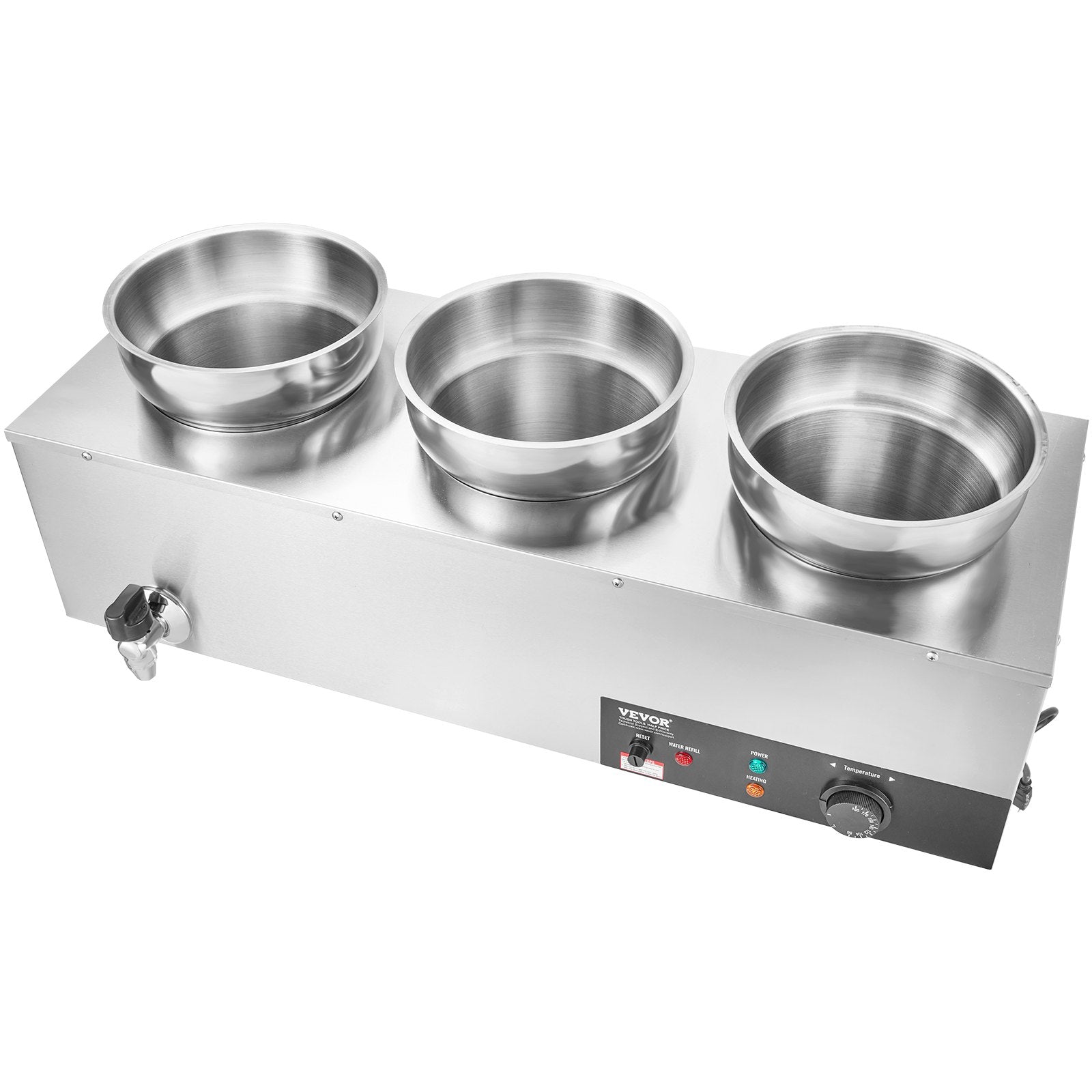 Electric Soup Warmer, Three 7.4QT Stainless Steel Round Pot, 1200W Commercial Food Warmer, 30 - 85℃ Adjustable Temp, Bain Marie with Anti-Dry Burn and Reset Button, for Restaurant, Buffet