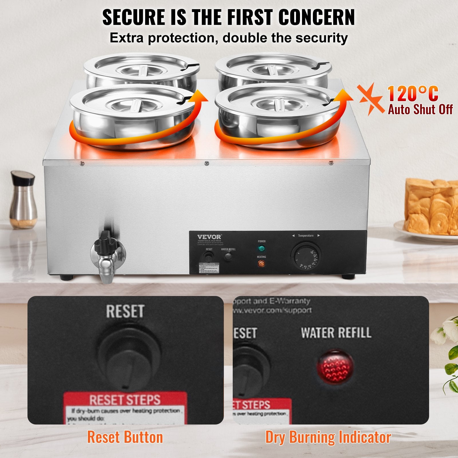 Commercial Soup Warmer Soup Station with 4*7.4Qt Pot Soup Kettle Warmer