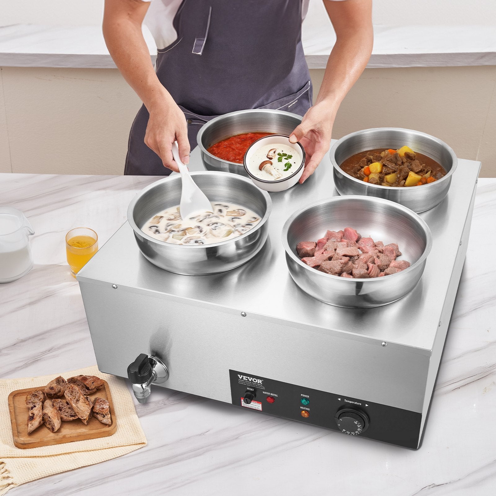 Commercial Soup Warmer Soup Station with 4*7.4Qt Pot Soup Kettle Warmer