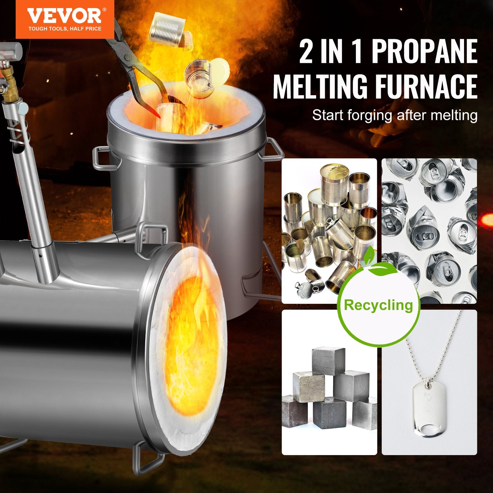 12KG Propane Smelting Furnace Kit Melting Furnace Double Burners 2700℉