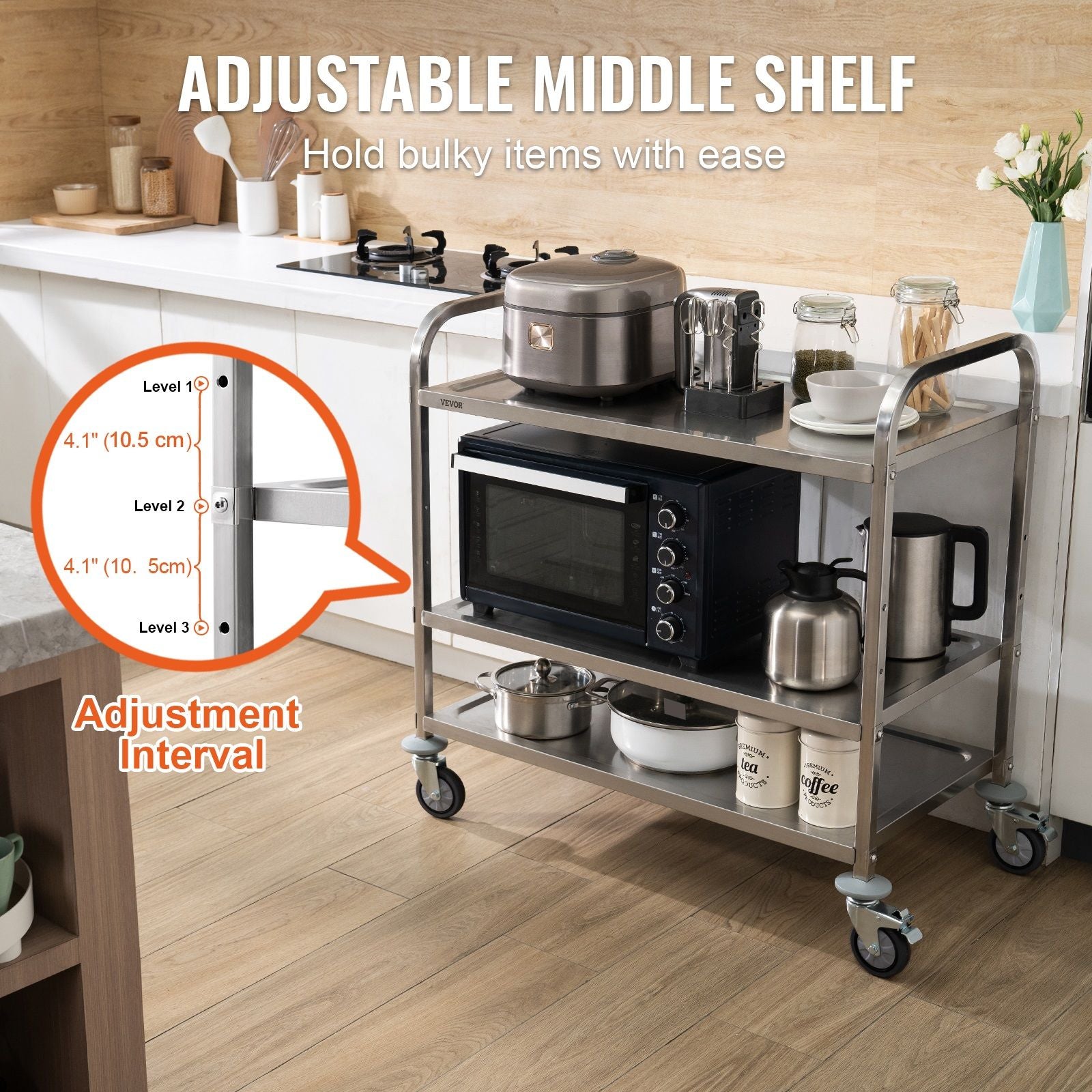 3-Tier Utility Cart Rolling Cart on Wheels 37.5