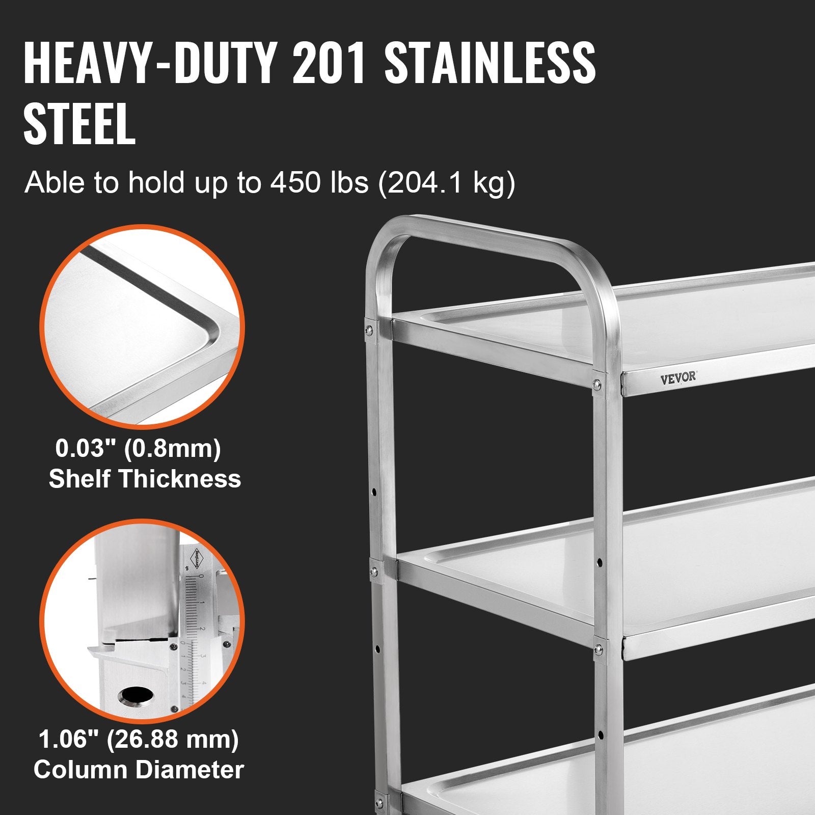 3-Tier Utility Cart Rolling Cart on Wheels 37.5