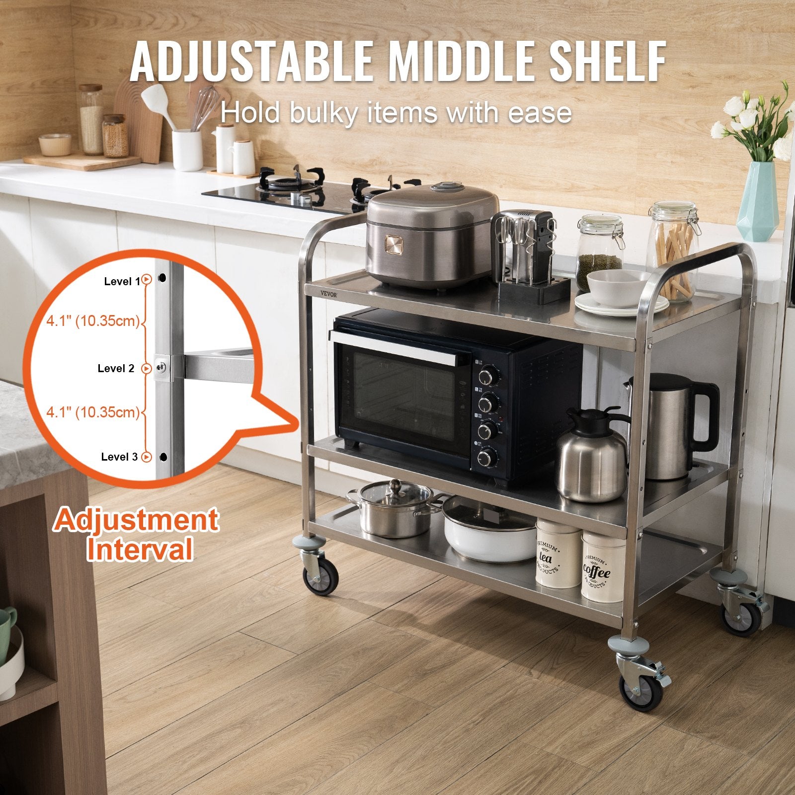 3-Tier Utility Cart Rolling Cart on Wheels 37.5