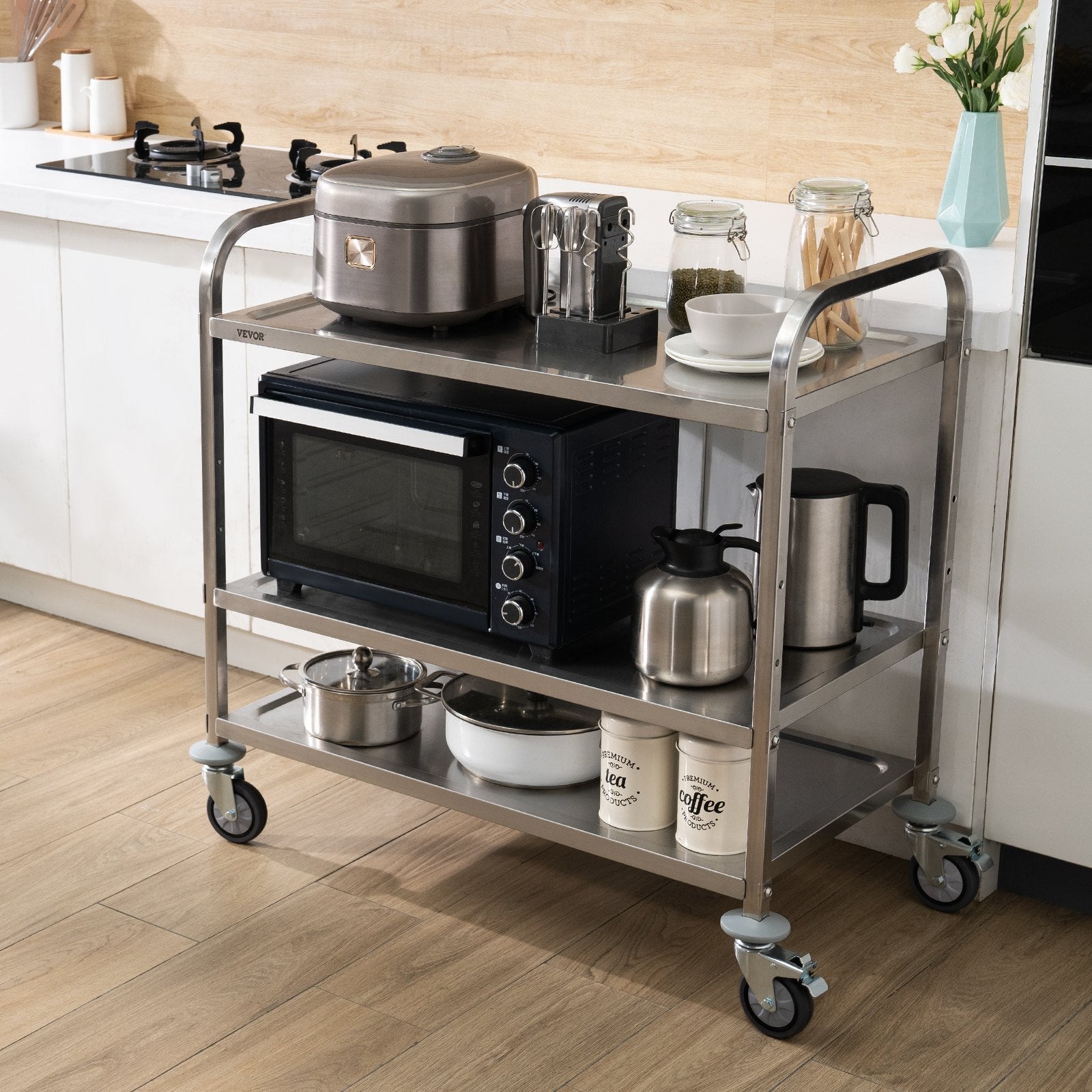 3-Tier Utility Cart Rolling Cart on Wheels 37.5