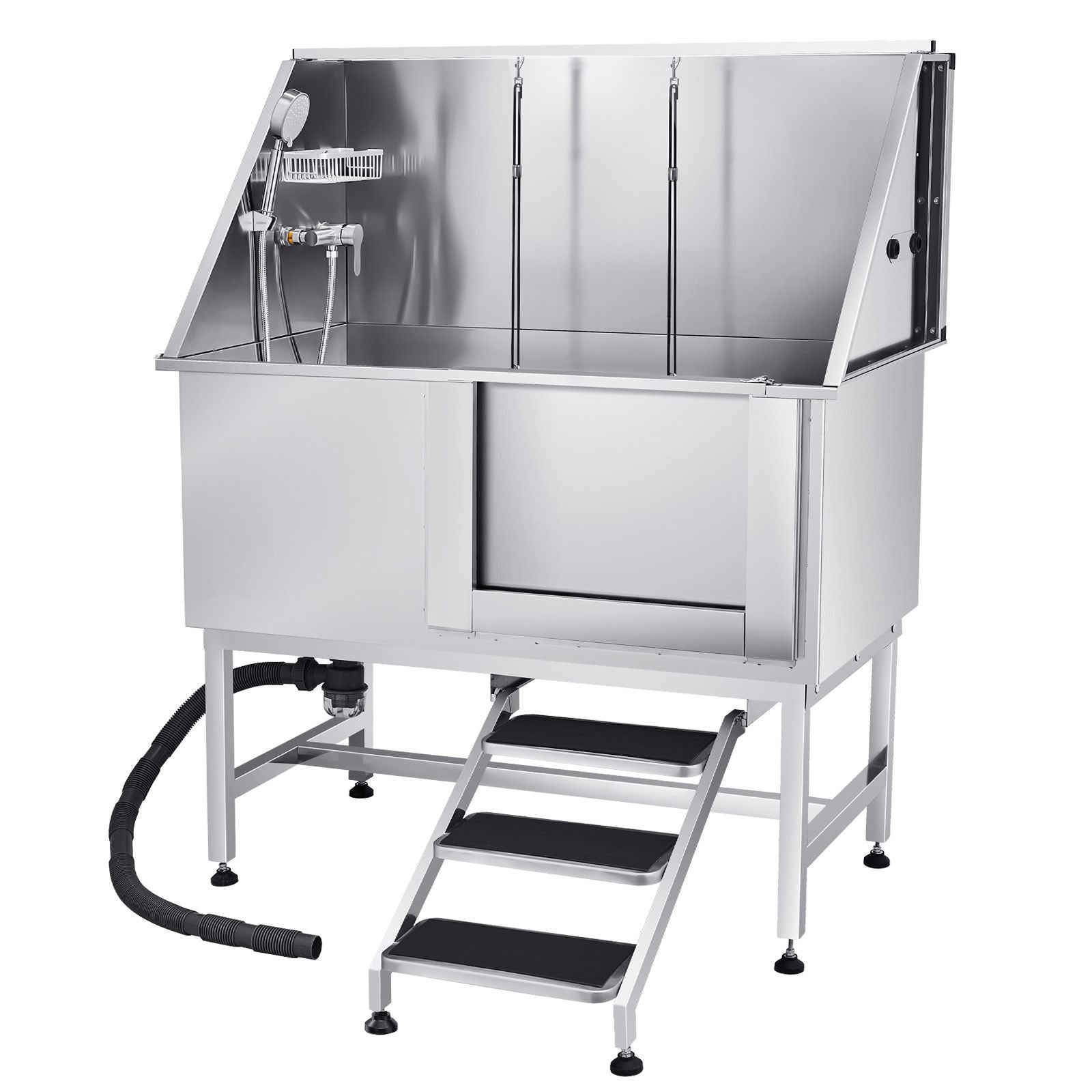 127 cm Dog Grooming Bath Tub Stainless Steel w Stairs Water Filter