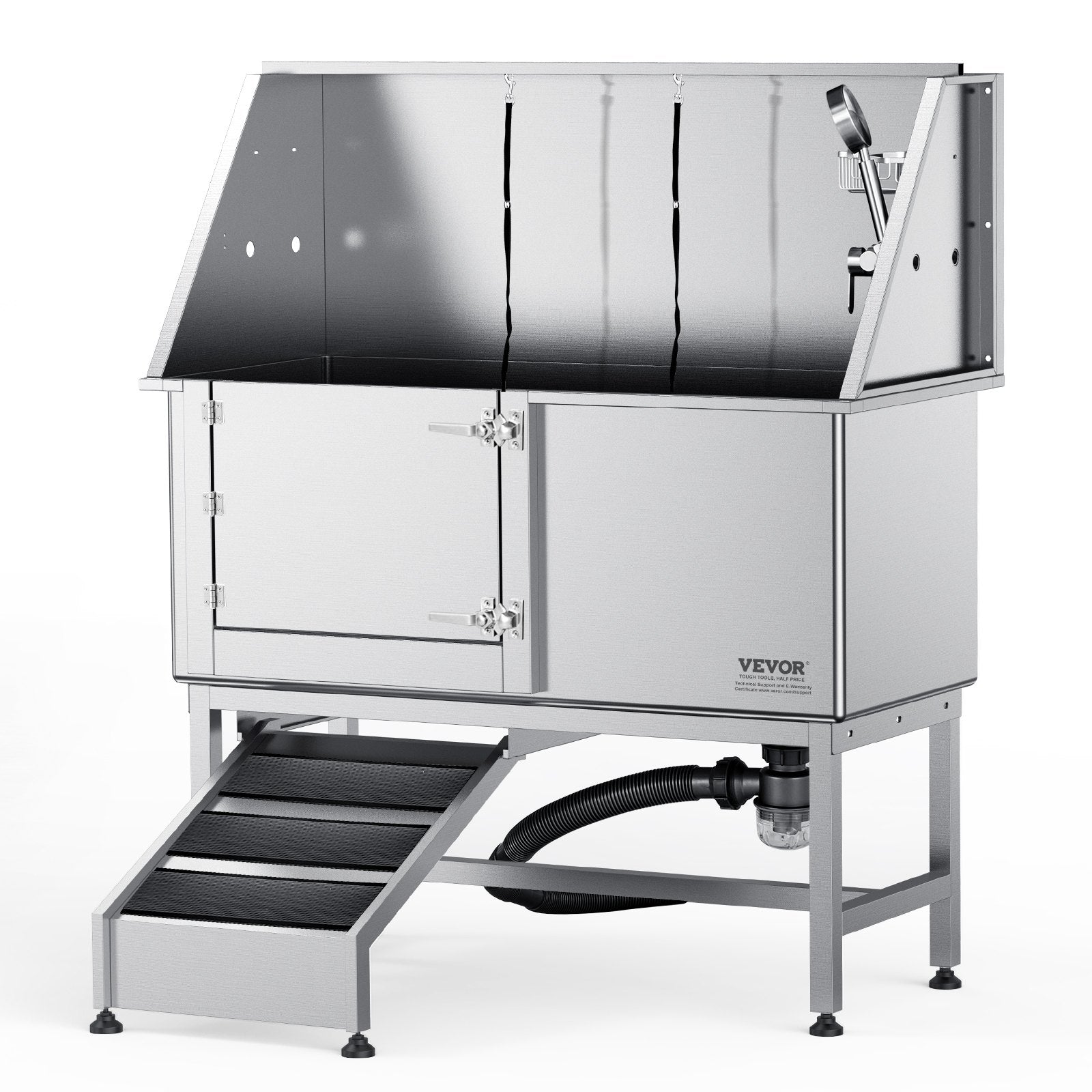 1.57M Pet Dog Bathing Station w/Ramp, Professional Stainless Steel Dog Grooming Tub w/ Soap Box, Faucet,Rich Accessory,Bathtub for Large,Medium,Small Pets, Washing Sink for Home(Left)