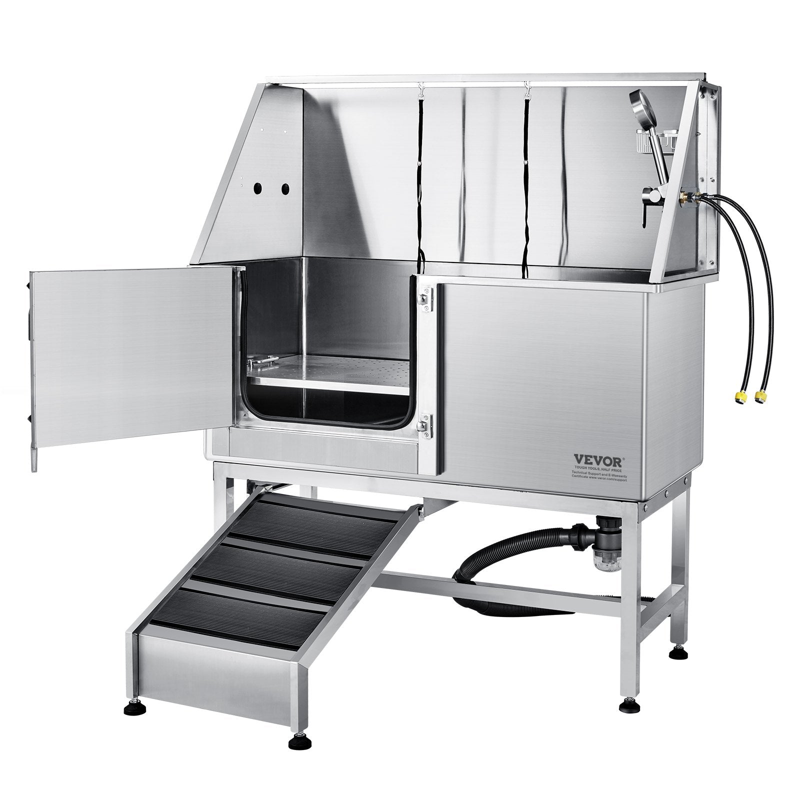 1.57M Pet Dog Bathing Station w/Ramp, Professional Stainless Steel Dog Grooming Tub w/ Soap Box, Faucet,Rich Accessory,Bathtub for Large,Medium,Small Pets, Washing Sink for Home(Left)