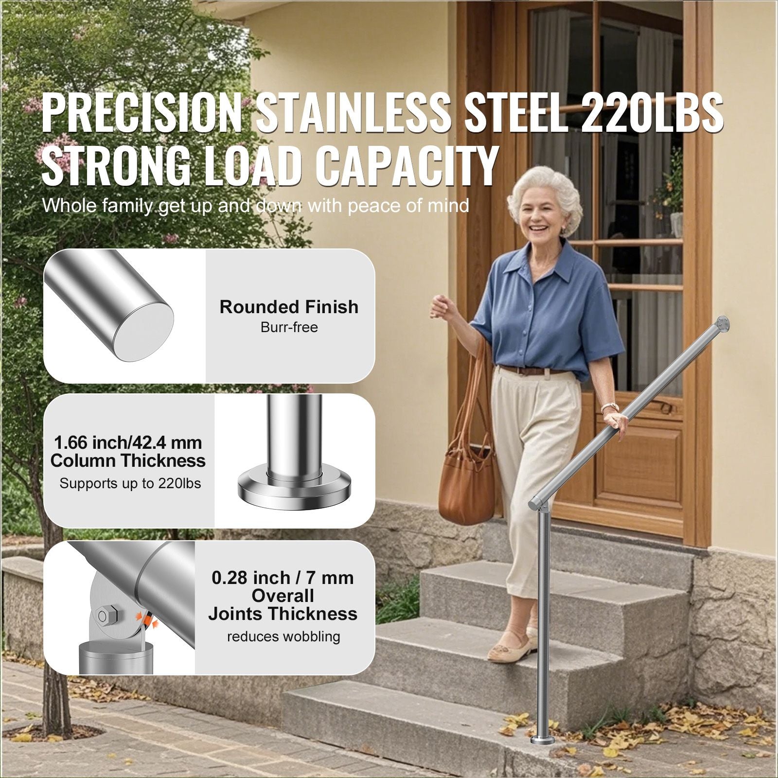 39.4in Outdoor Stair Handrail Silver Adjustable Deck Railing Safety Bar
