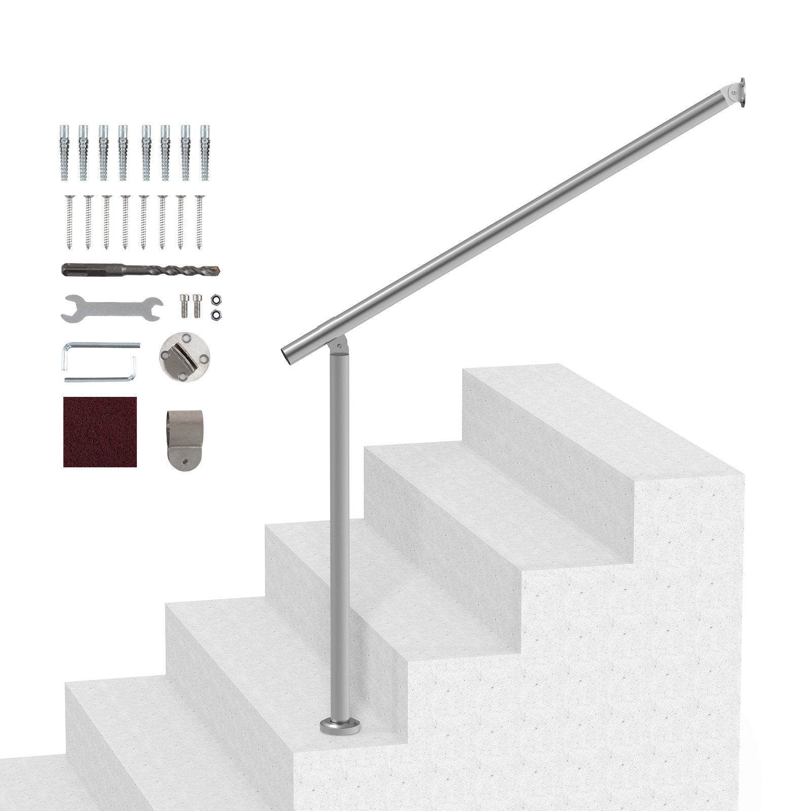 Handrails for Outdoor Steps, 39.4in / 100cm Deck Railing Kit Wall Floor Mounted, Railings for Outside Steps with Installation Kit, Hand Rails for Seniors,Porch Railing & Deck Rail Kit, Silver