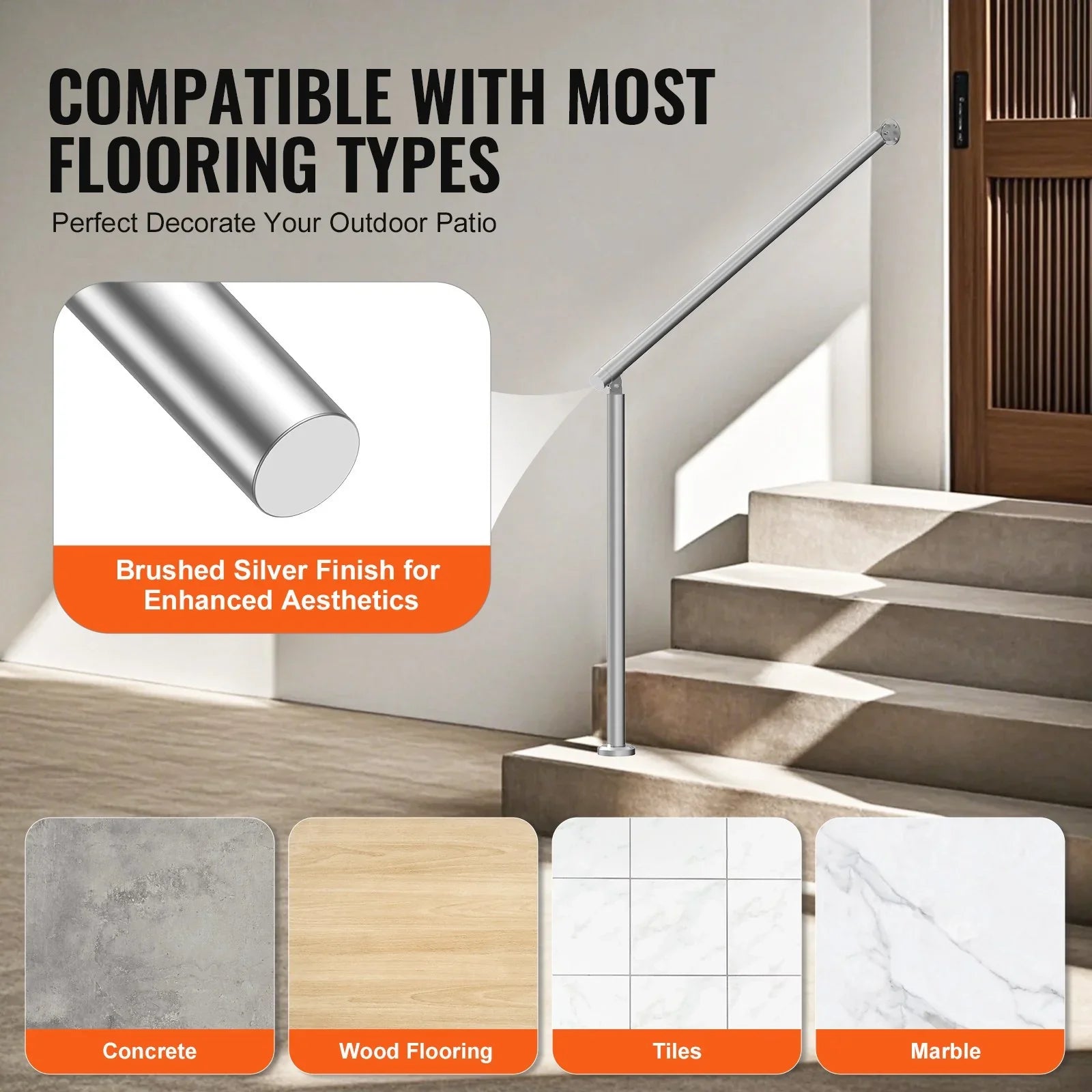 39.4in Outdoor Stair Handrail Silver Adjustable Deck Railing Safety Bar