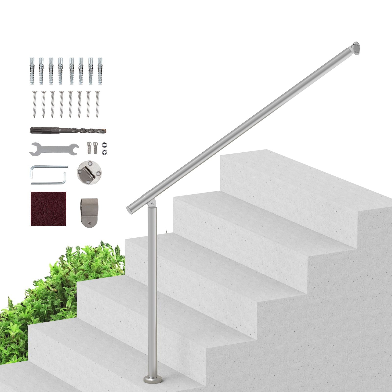 47.3in Outdoor Stair Handrail Silver Deck Railing Kit with Hardware