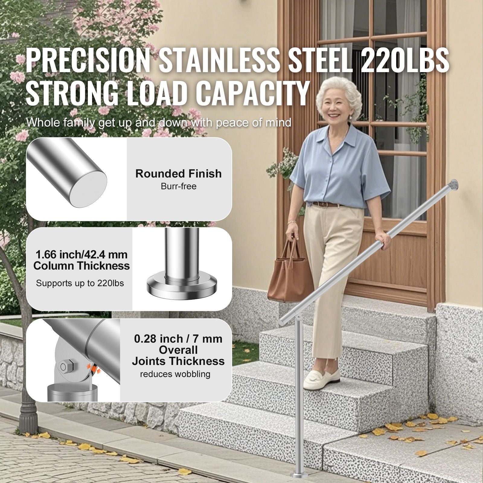 47.3in Outdoor Stair Handrail Silver Deck Railing Kit with Hardware
