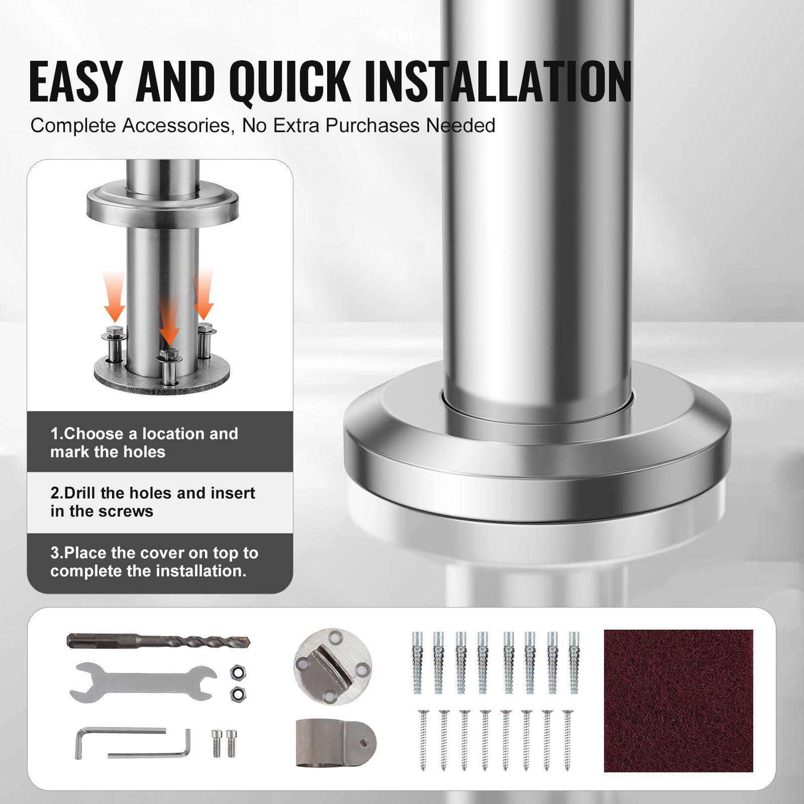 47.3in Outdoor Stair Handrail Silver Deck Railing Kit with Hardware