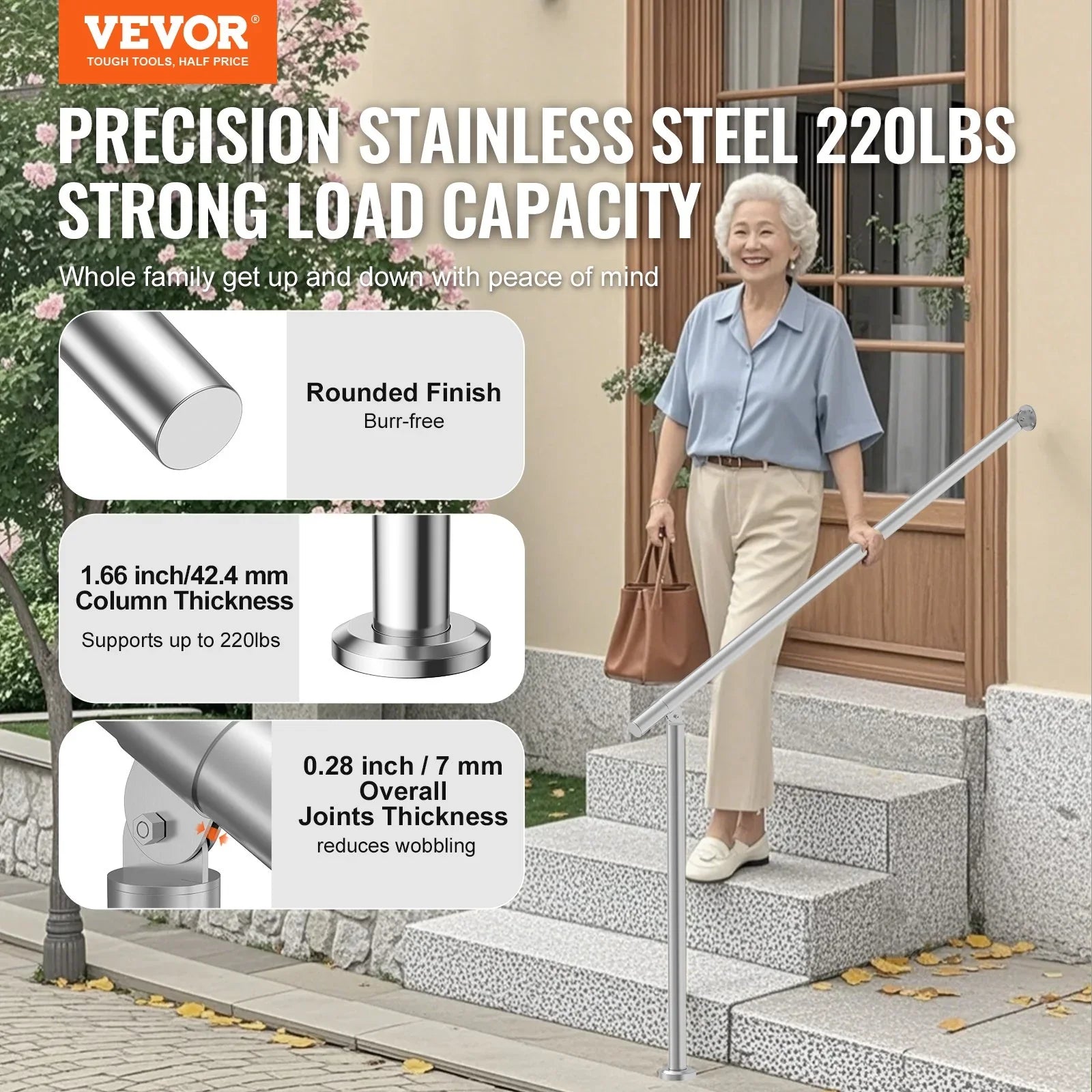 47.3in Outdoor Stair Handrail Silver Deck Railing Kit with Hardware