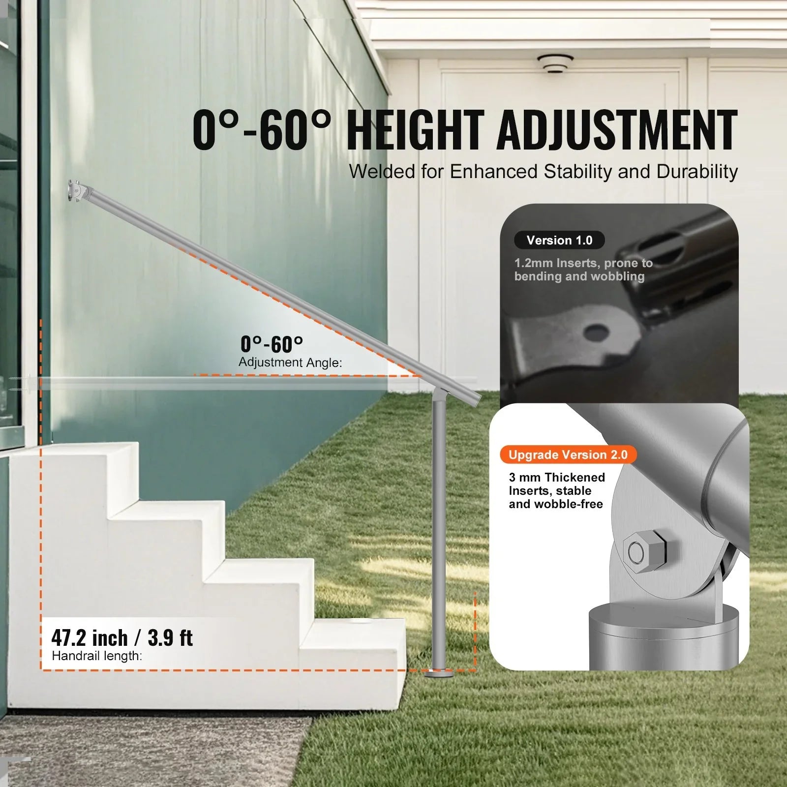47.3in Outdoor Stair Handrail Silver Deck Railing Kit with Hardware