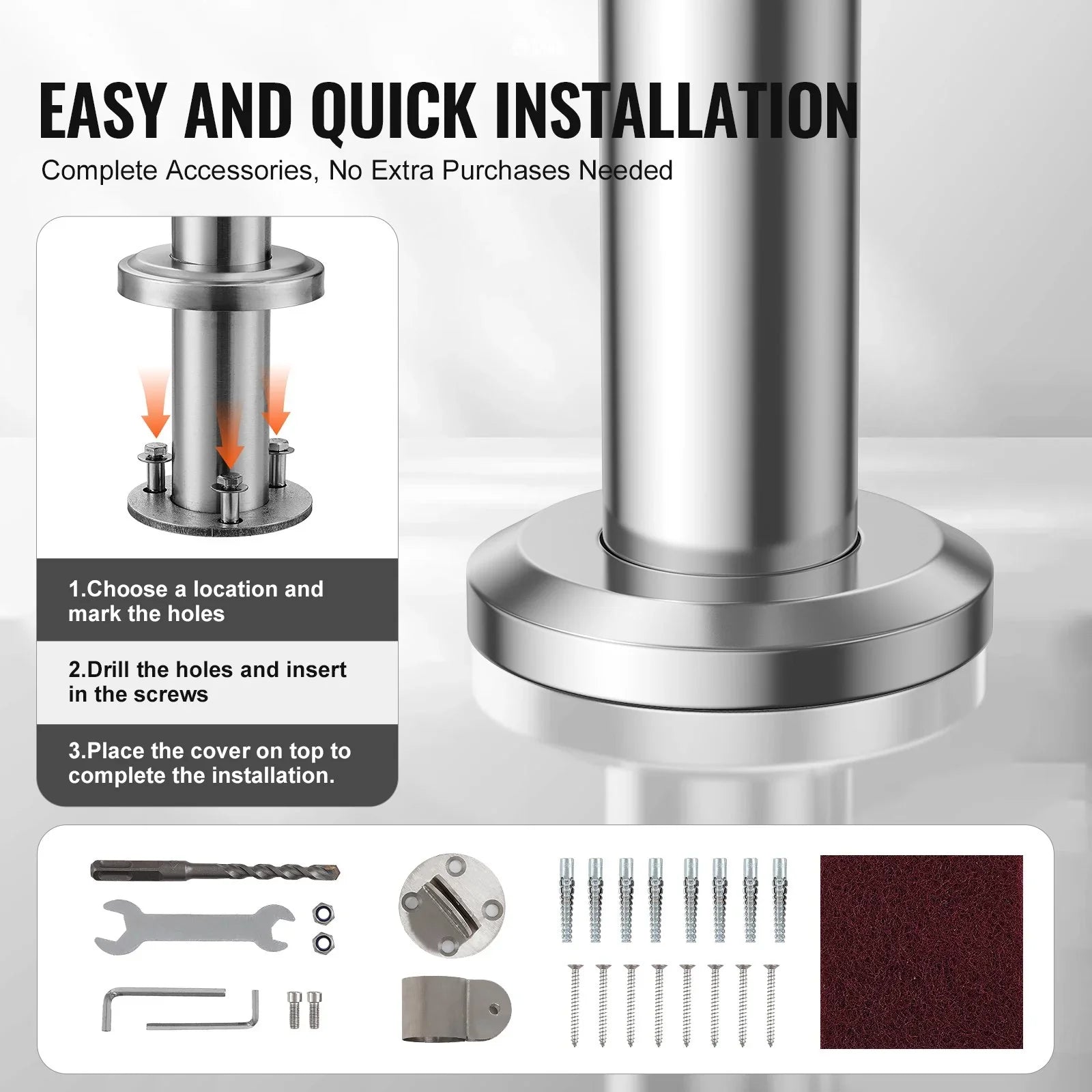 47.3in Outdoor Stair Handrail Silver Deck Railing Kit with Hardware