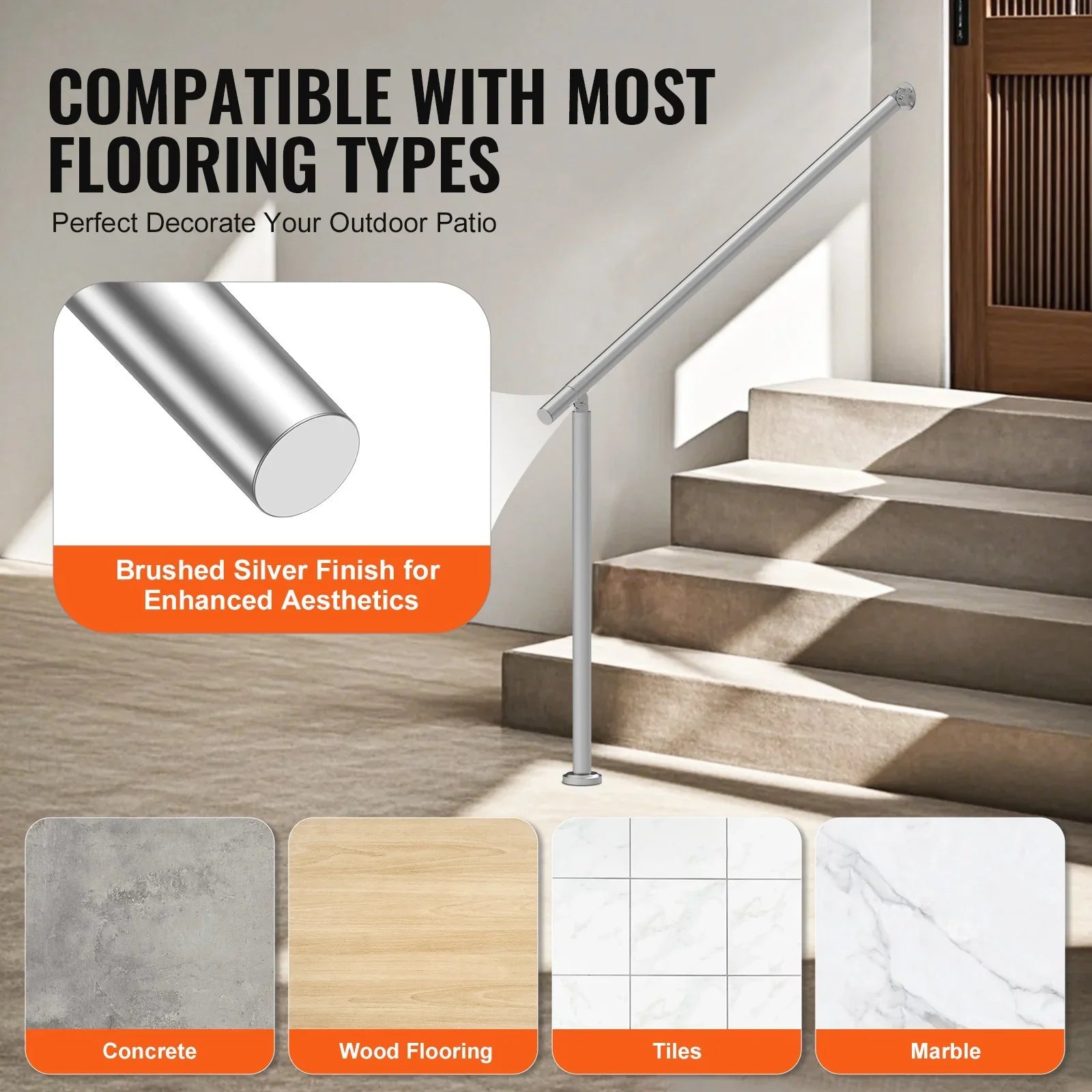 47.3in Outdoor Stair Handrail Silver Deck Railing Kit with Hardware