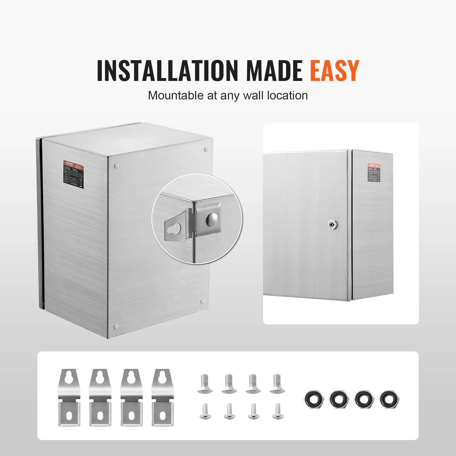 Steel Electrical Box, 40x30x15 cm, 304 Stainless Steel Electrical Enclosure Box, Wall-Mounted Outdoor Electrical Electronic Equipment Enclosure with Mounting Plate Hinges Lock, IP66 Waterproof