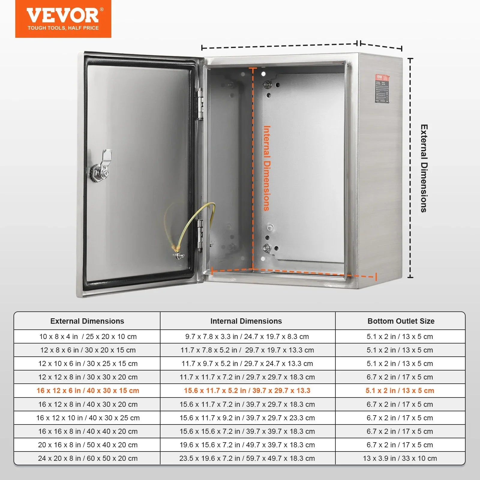Steel Electrical Box, 40x30x15 cm, 304 Stainless Steel Electrical Enclosure Box, Wall-Mounted Outdoor Electrical Electronic Equipment Enclosure with Mounting Plate Hinges Lock, IP66 Waterproof