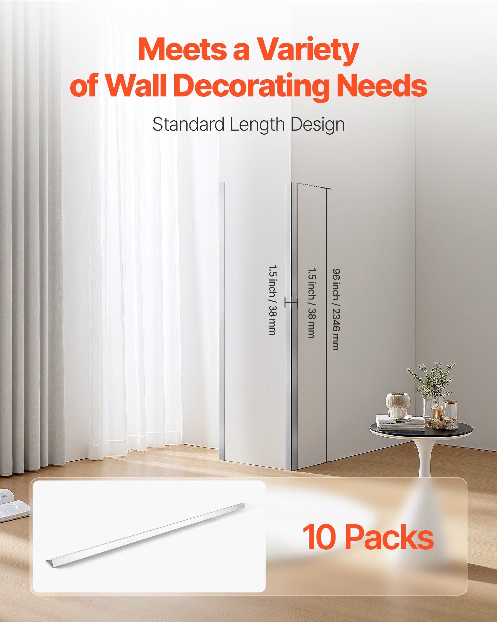 Stainless Steel Wall Corner Protector, 38 x 38 x 2436 mm, 10 Pack Metal Corner Guards, 304 Stainless Steel Edge Trim 90-Degree Angle for Home,Office,Commercial Wall Protection, with 3m Tape