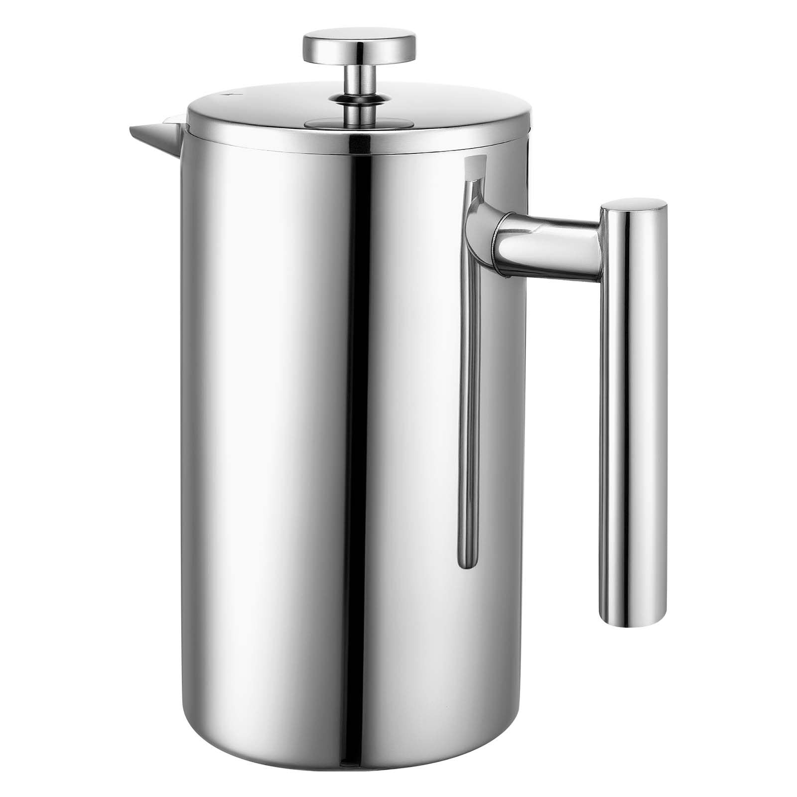 French Press Coffee Maker, 1 Liter Stainless Steel Coffee Press Tea Maker with Filter, Large Double Wall Insulated French Presses Cold Brew for Camping Travel Home Kitchen, Silver