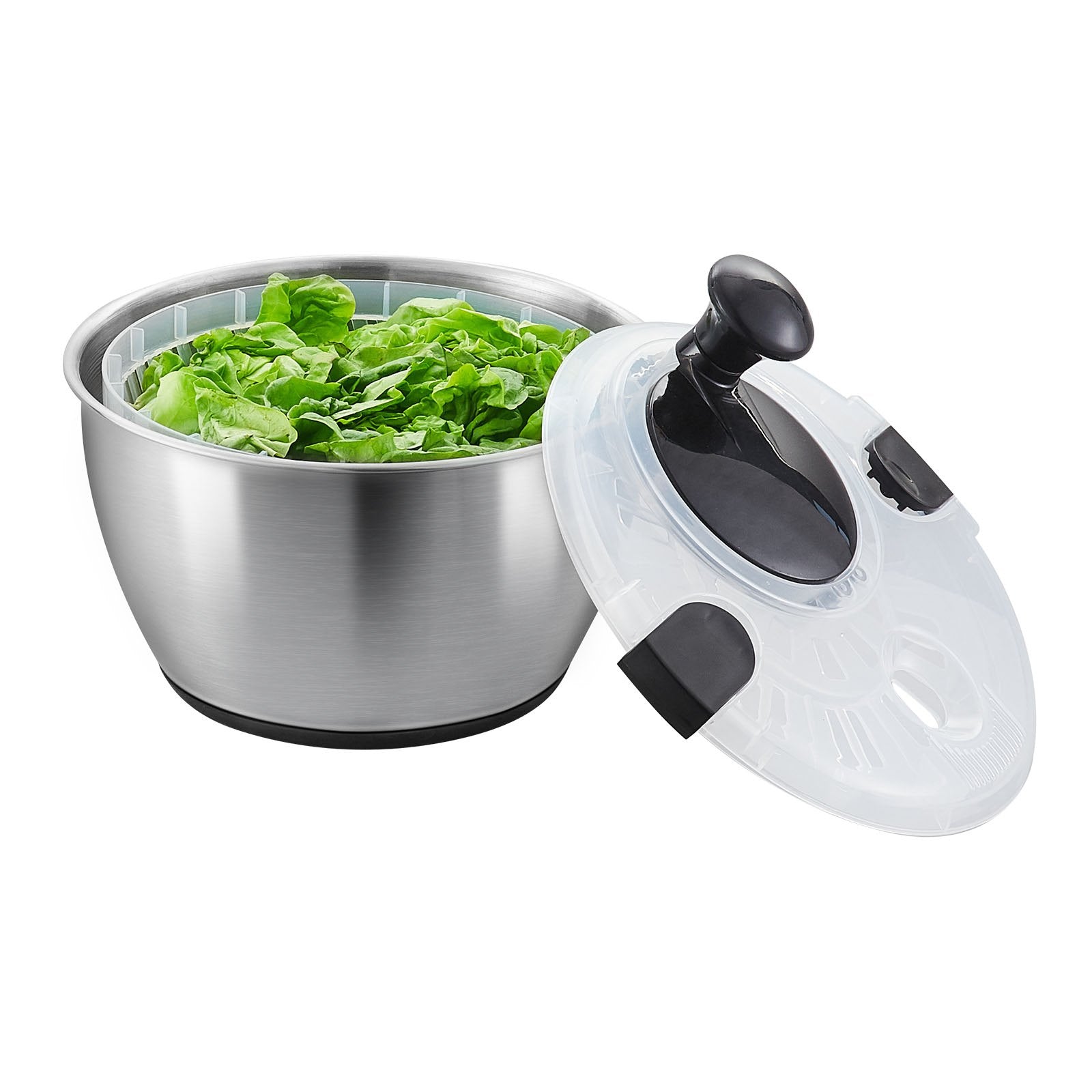 Stainless Steel Salad Spinner, 4.5L, One-handed Easy Press Large Vegetable Dryer Washer, Lettuce Cleaner and Dryer with 304 Stainless Steel Bowl, for Greens, Herbs, Berries, Fruits, No BPA