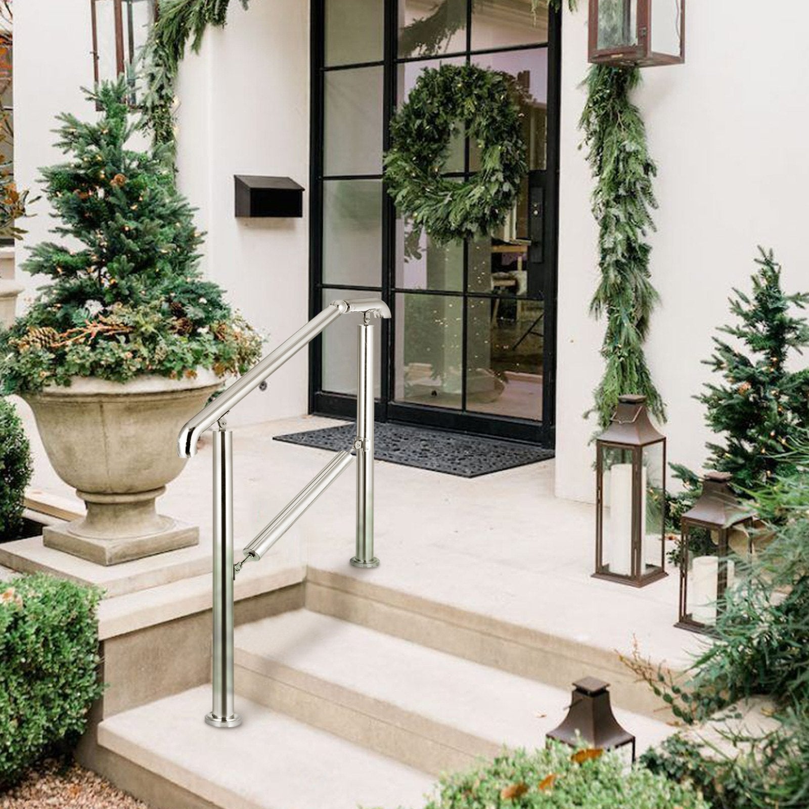 3 Step Railing Stainless Steel Transitional Handrail fit for Level Surface and 1 to 3 Steps Adjustable Stair Railing Indoor Outdoor Step Railings 220lb Capacity W/ Installation Kit Porch DIY