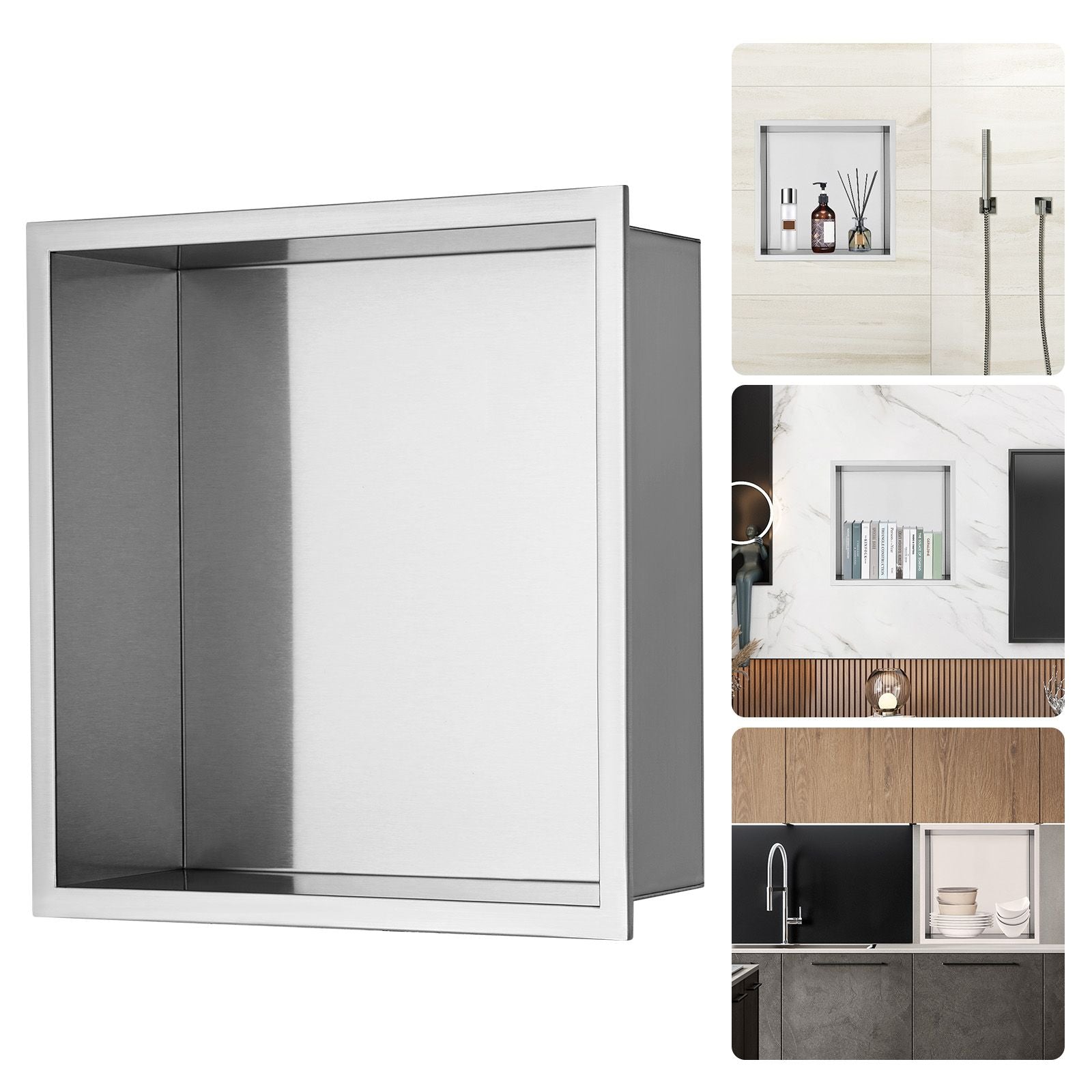 33x33cm Stainless Steel Shower Niche Recessed Double Shelf Waterproof Silver