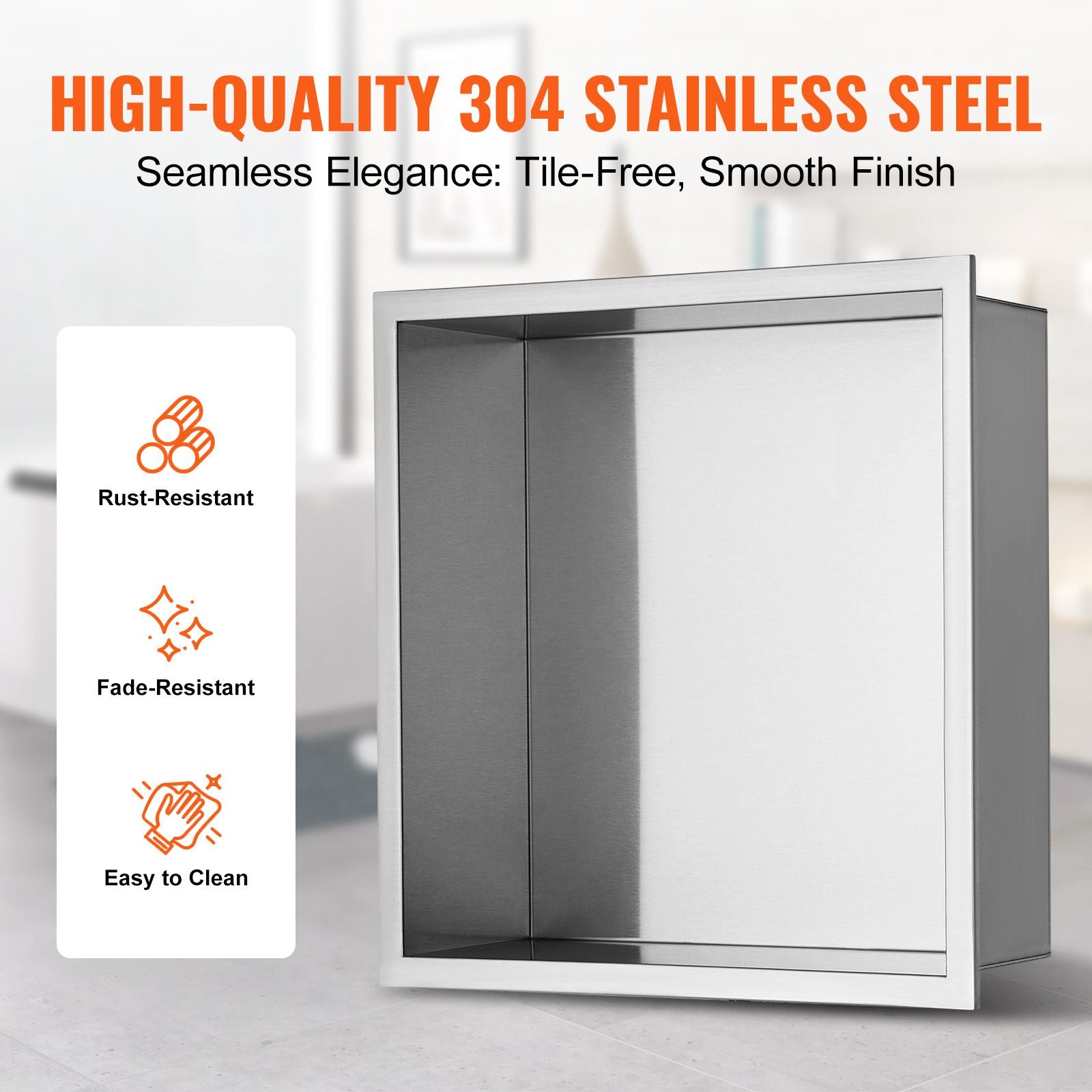 33x33cm Stainless Steel Shower Niche Recessed Double Shelf Waterproof Silver