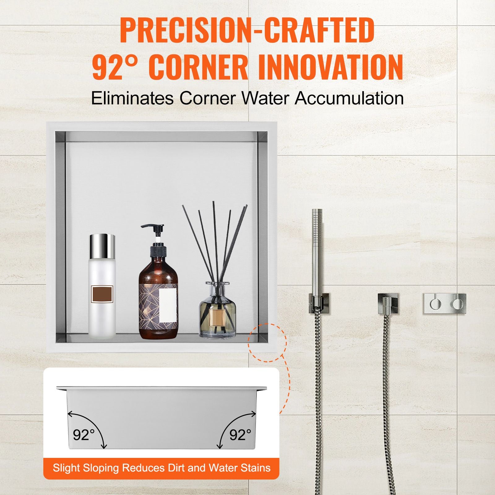 33x33cm Stainless Steel Shower Niche Recessed Double Shelf Waterproof Silver
