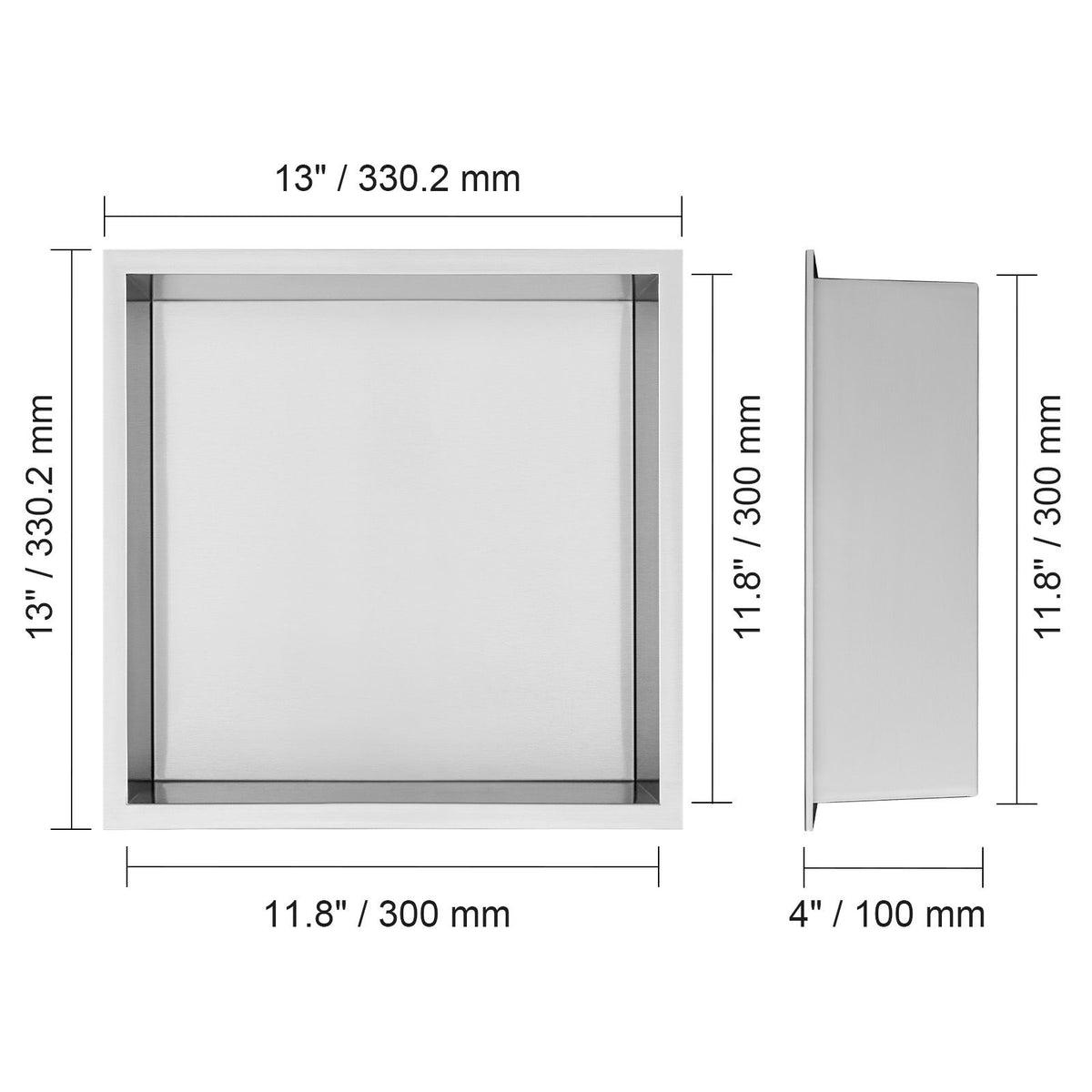 33x33cm Stainless Steel Shower Niche Recessed Double Shelf Waterproof Silver