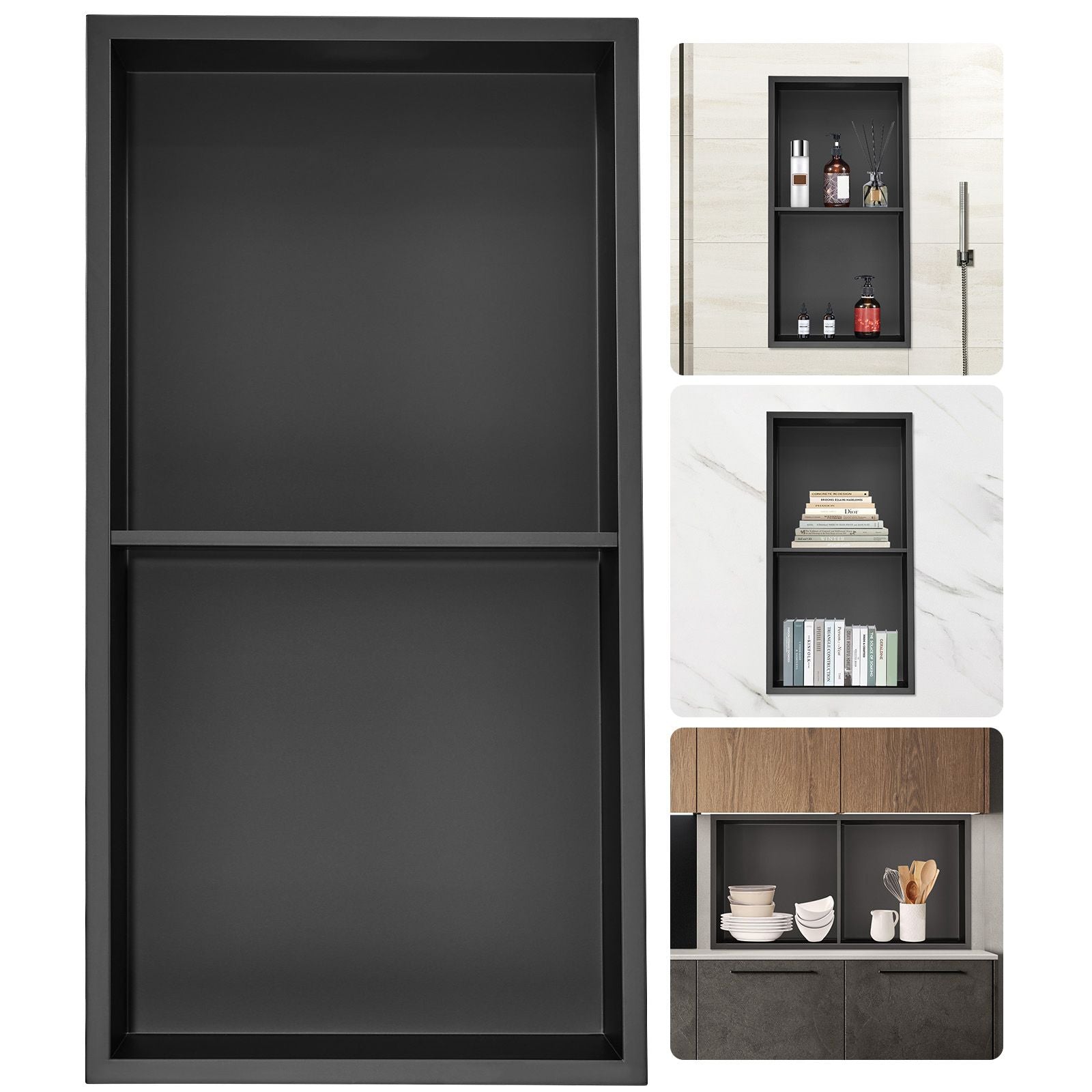 33x63cm Stainless Steel Shower Niche Recessed Double Shelf Waterproof