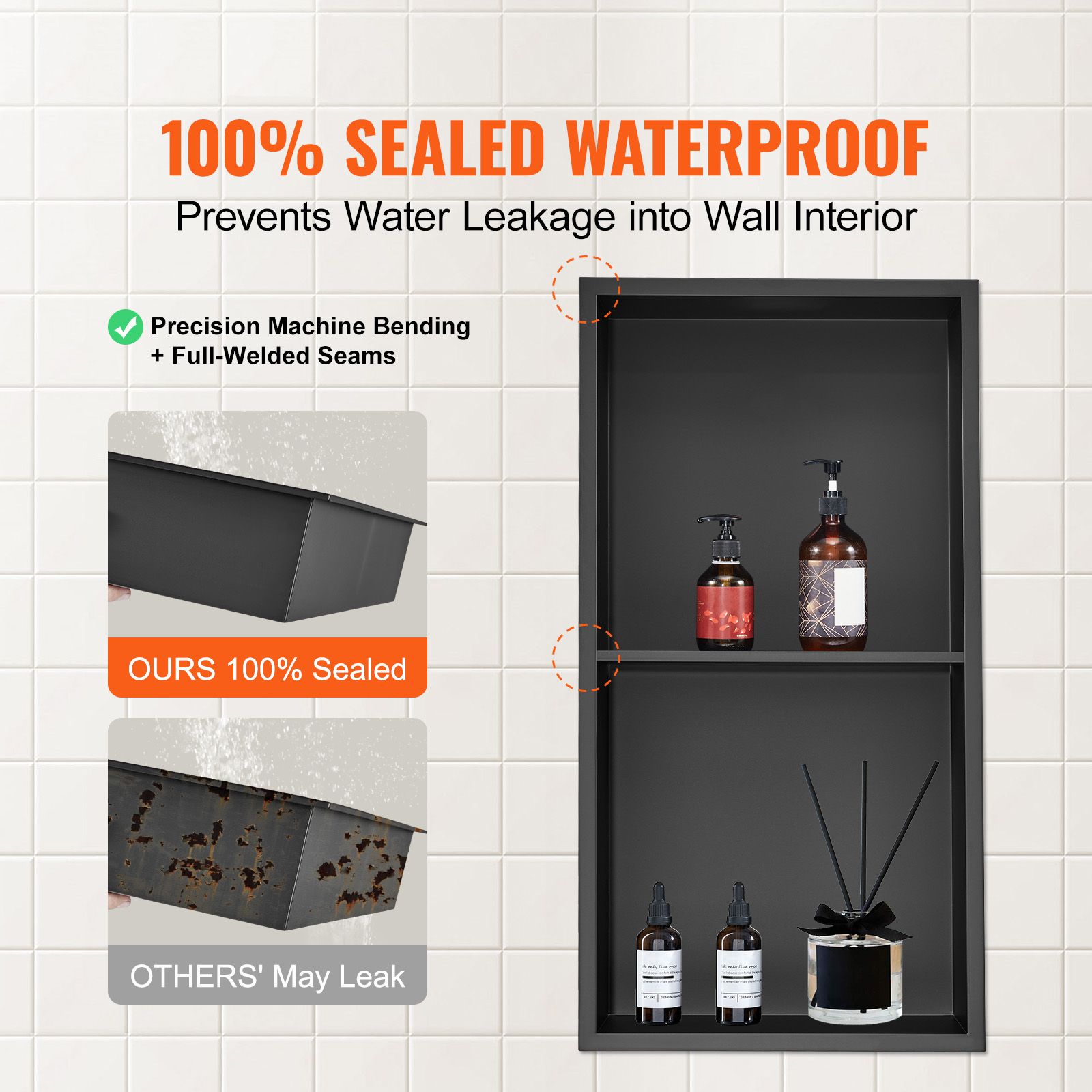 33x63cm Stainless Steel Shower Niche Recessed Double Shelf Waterproof