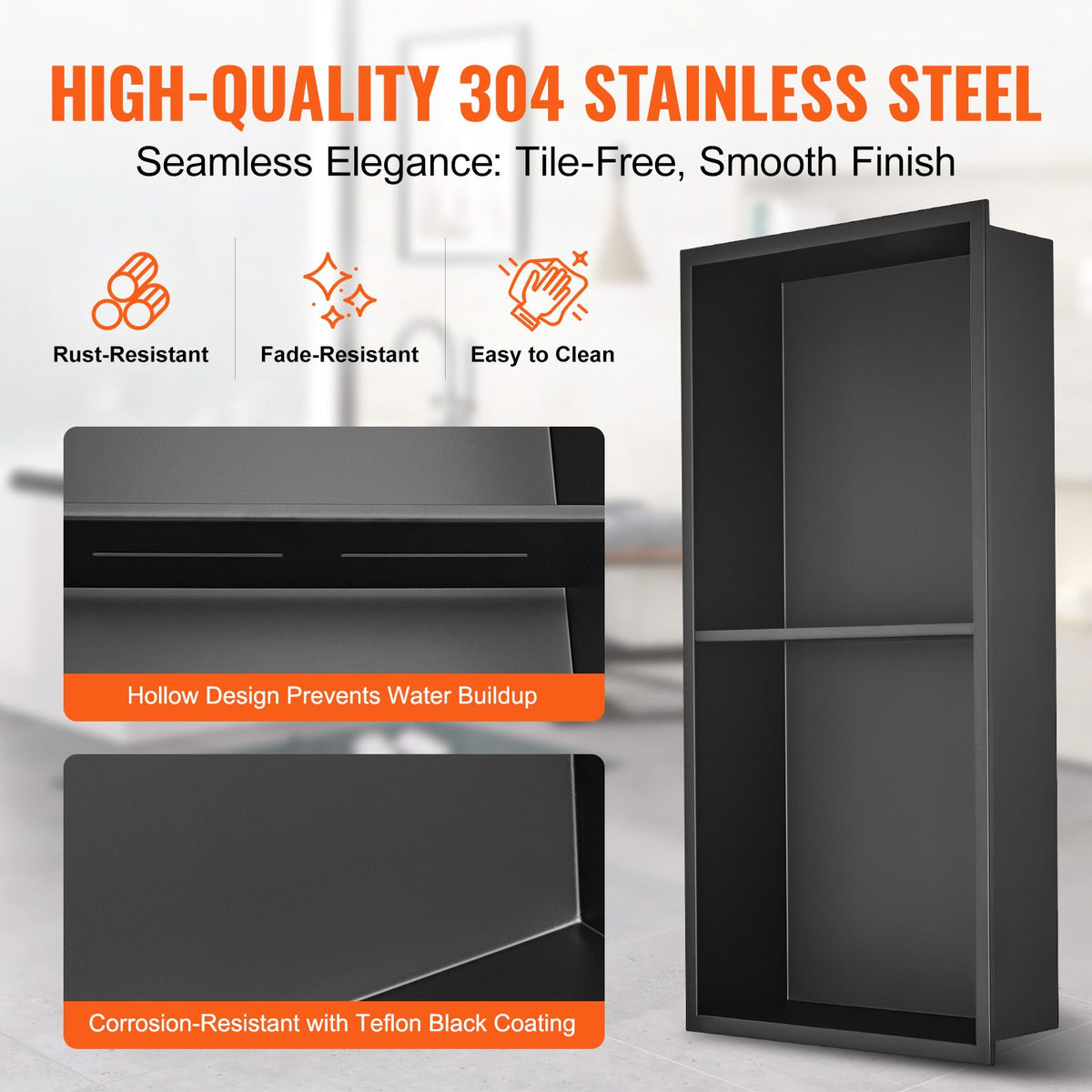 33x63cm Stainless Steel Shower Niche Recessed Double Shelf Waterproof