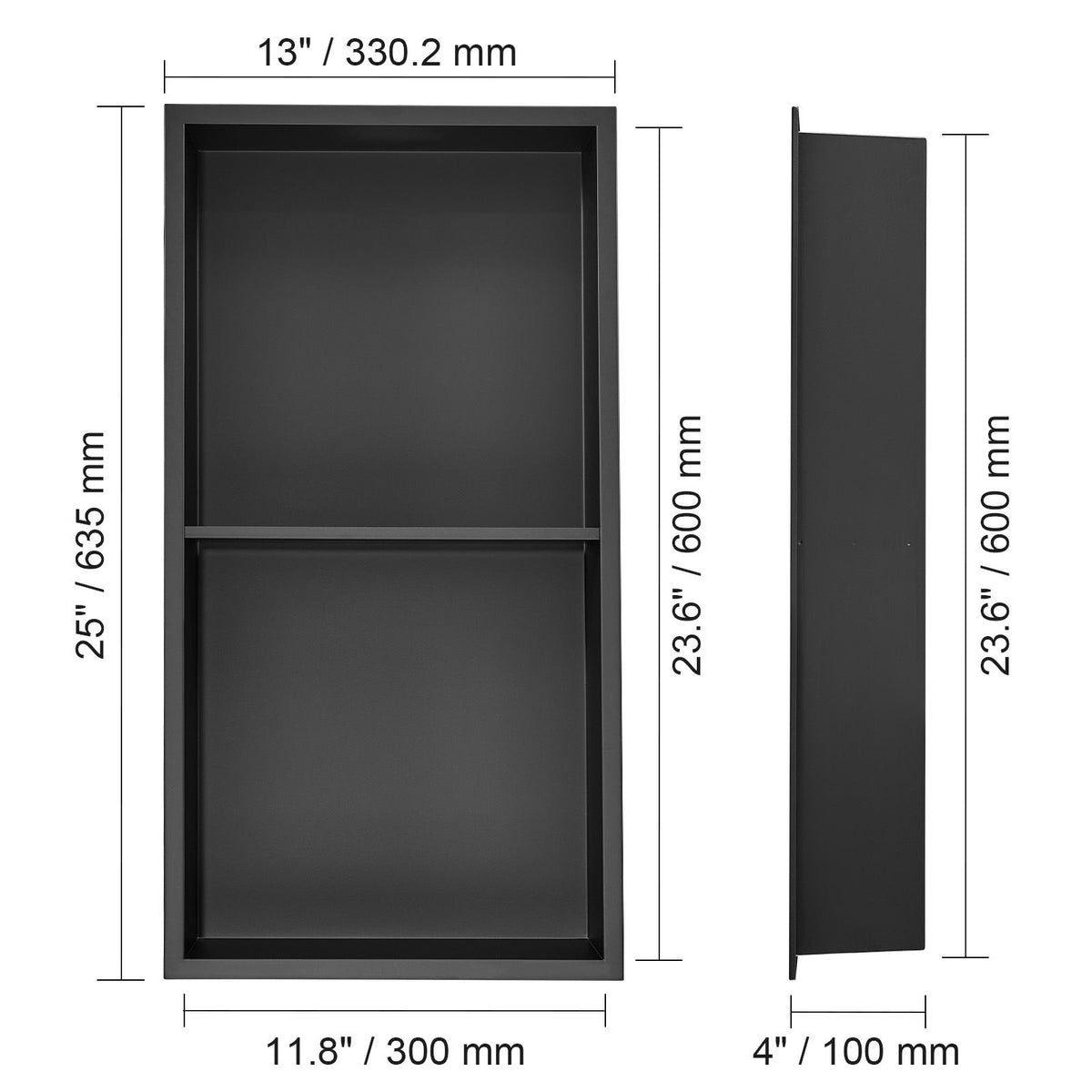 33x63cm Stainless Steel Shower Niche Recessed Double Shelf Waterproof