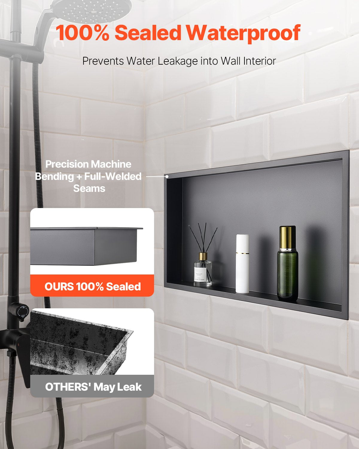 Shower Niche, 33.0 x 63.5 x 10.2 cm Recessed Wall Niche, Heavy-duty Stainless Steel Modern Soap & Shampoo Storage Organizer, Sealed Waterproof, Durable & Easy to Install, Black for Bathroom