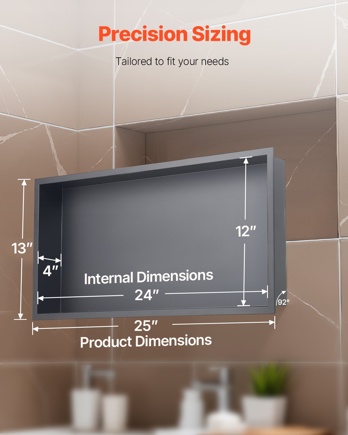 Shower Niche, 33.0 x 63.5 x 10.2 cm Recessed Wall Niche, Heavy-duty Stainless Steel Modern Soap & Shampoo Storage Organizer, Sealed Waterproof, Durable & Easy to Install, Black for Bathroom