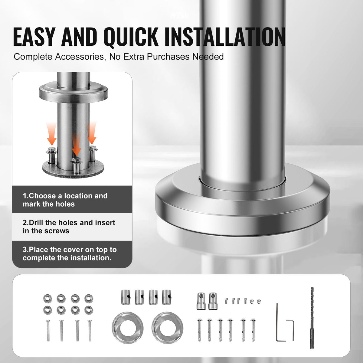 39.4-Inch Outdoor Stair Handrail, 2 Crossbars, Stainless Steel, Porch and Deck