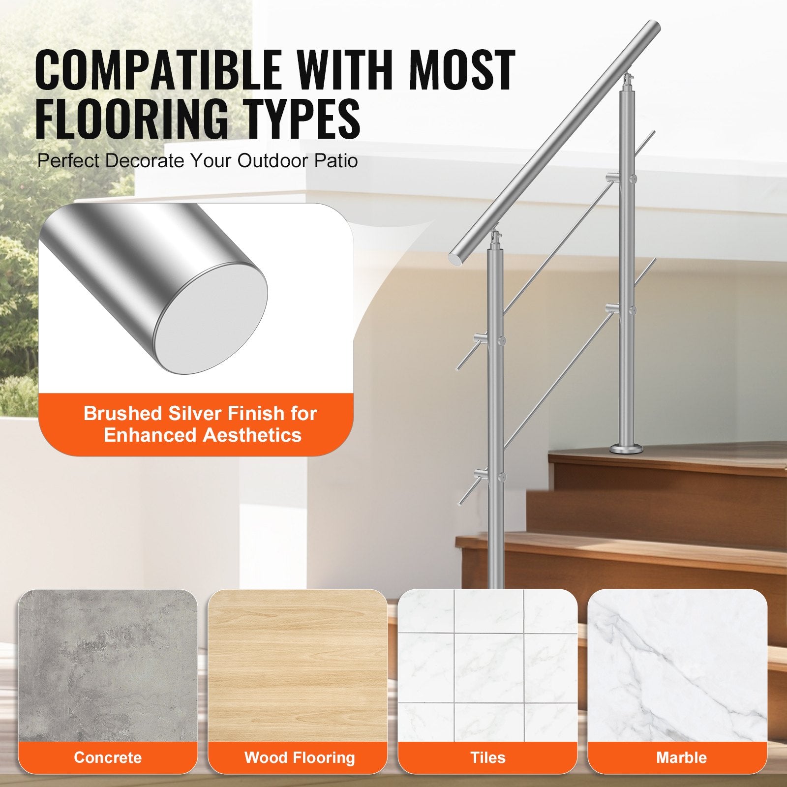 39.4in Handrails for Outdoor Steps 2 Crossbars Staircase for Porch Deck