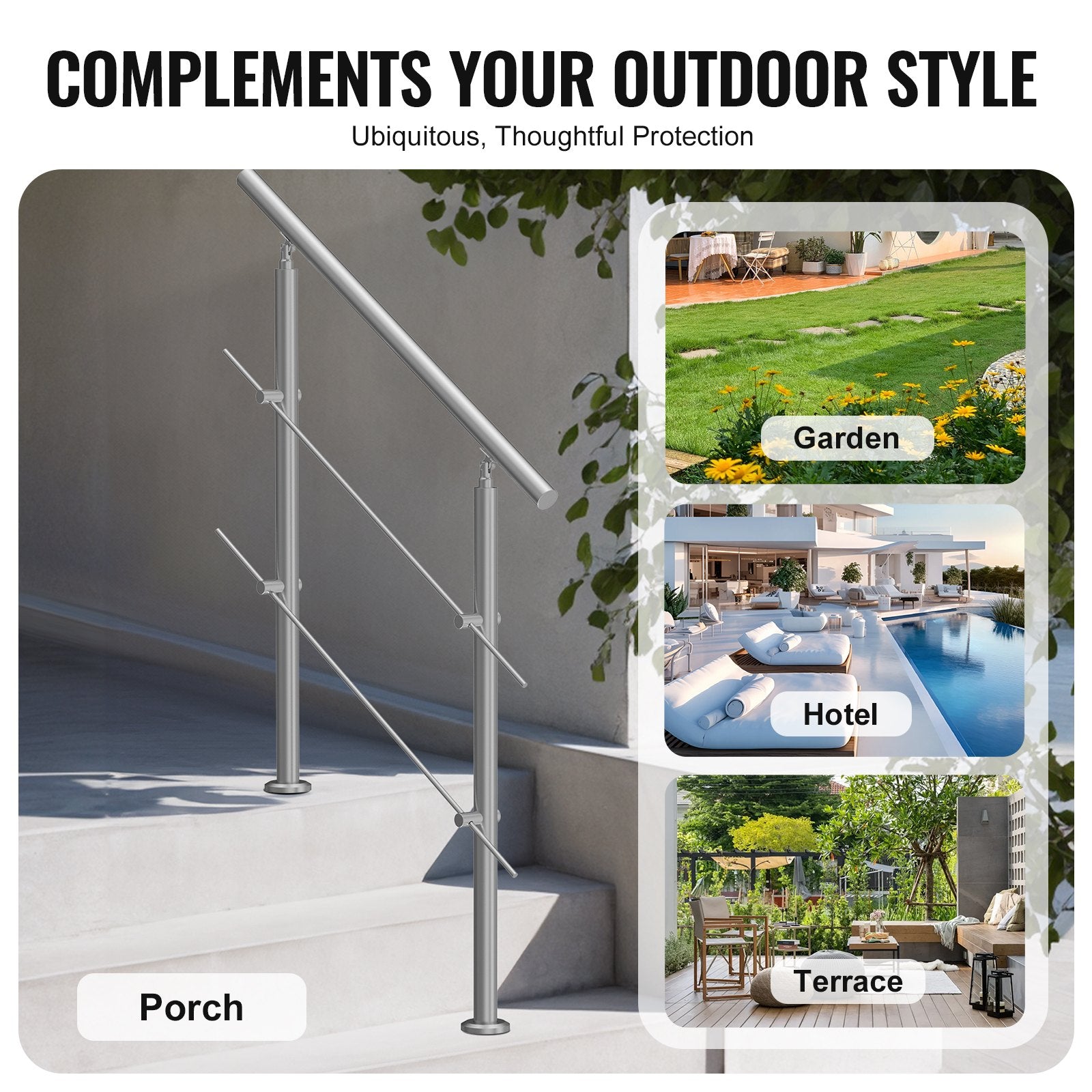 39.4in Handrails for Outdoor Steps 2 Crossbars Staircase for Porch Deck