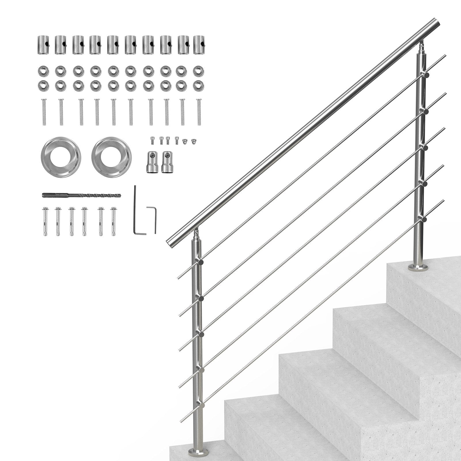 59in Handrails for Outdoor Steps 5 Crossbars Staircase for Porch Deck