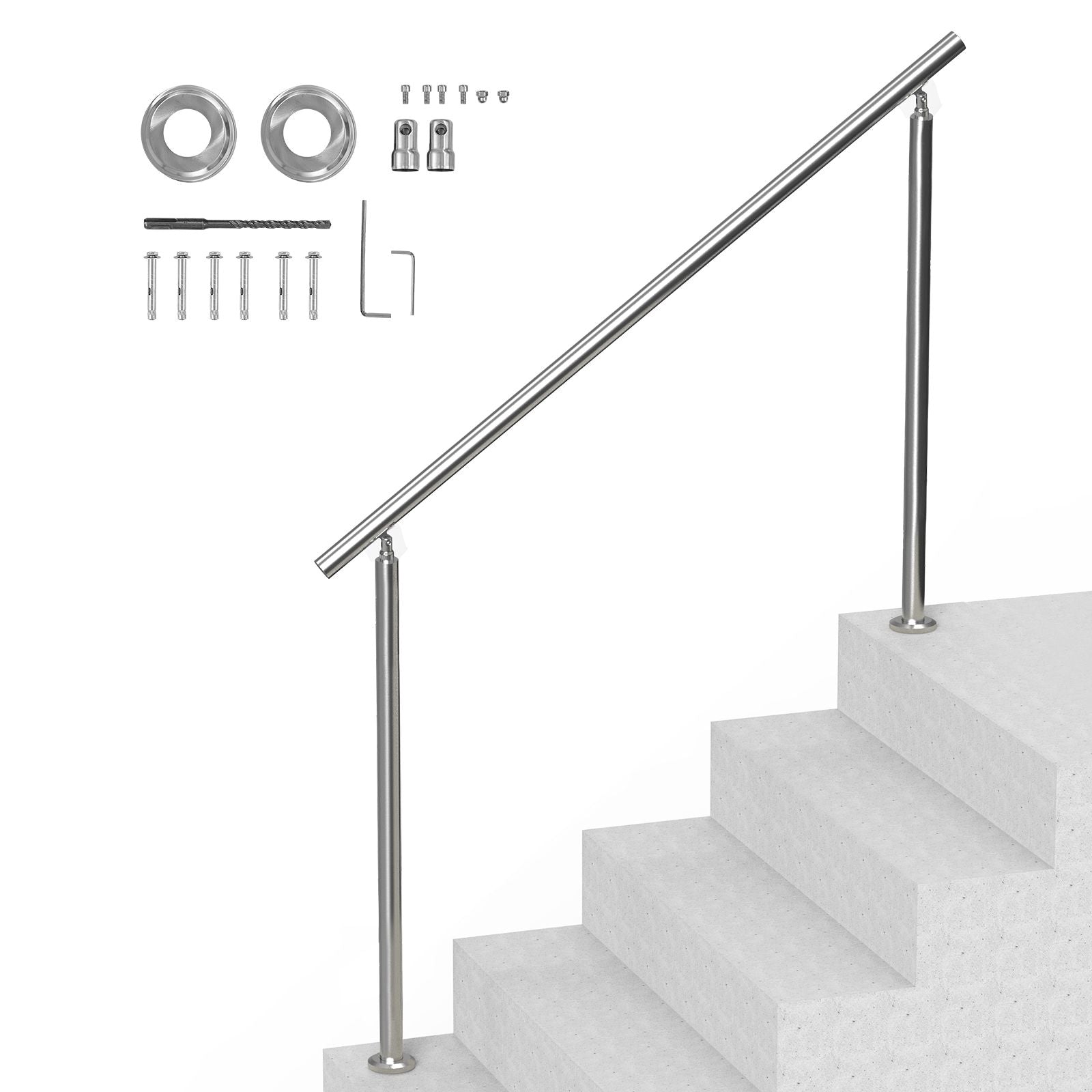 59in Stainless Steel Outdoor Stair Handrail 220lbs Capacity Safety Railing Kit