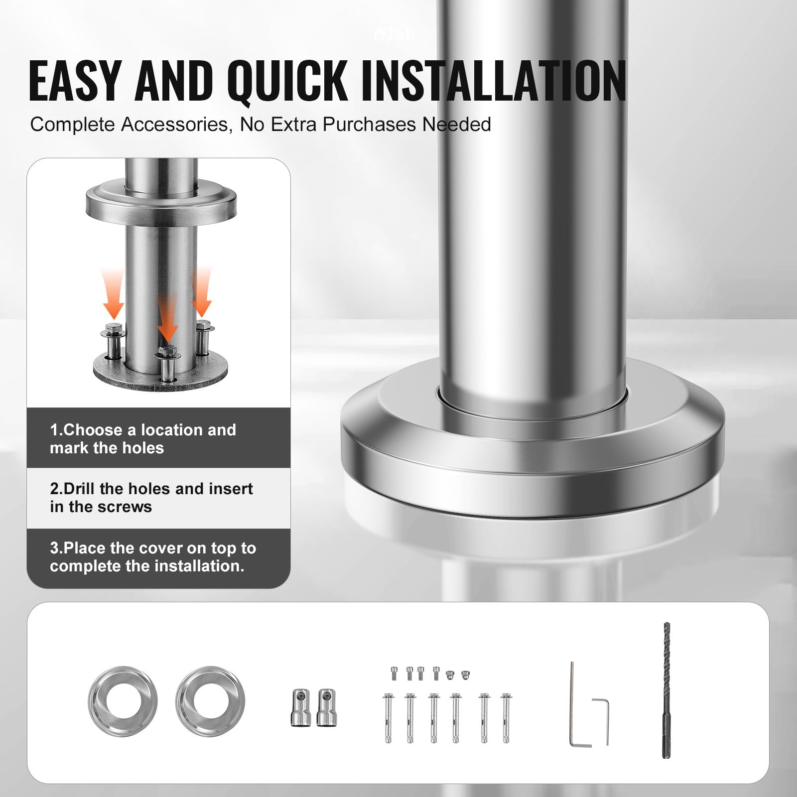 59in Stainless Steel Outdoor Stair Handrail 220lbs Capacity Safety Railing Kit